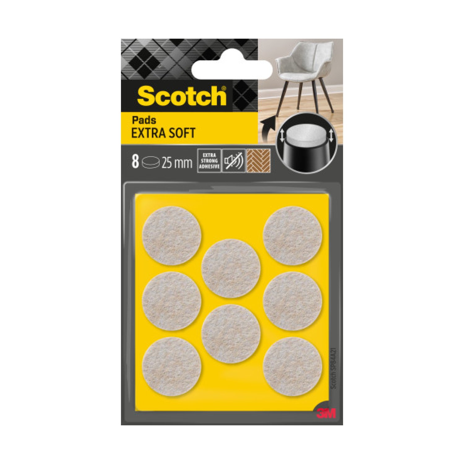 Scotch · Fieltros Adhesivos Extra Suaves · 25mm · Blíster de 8 Unidades · Beige