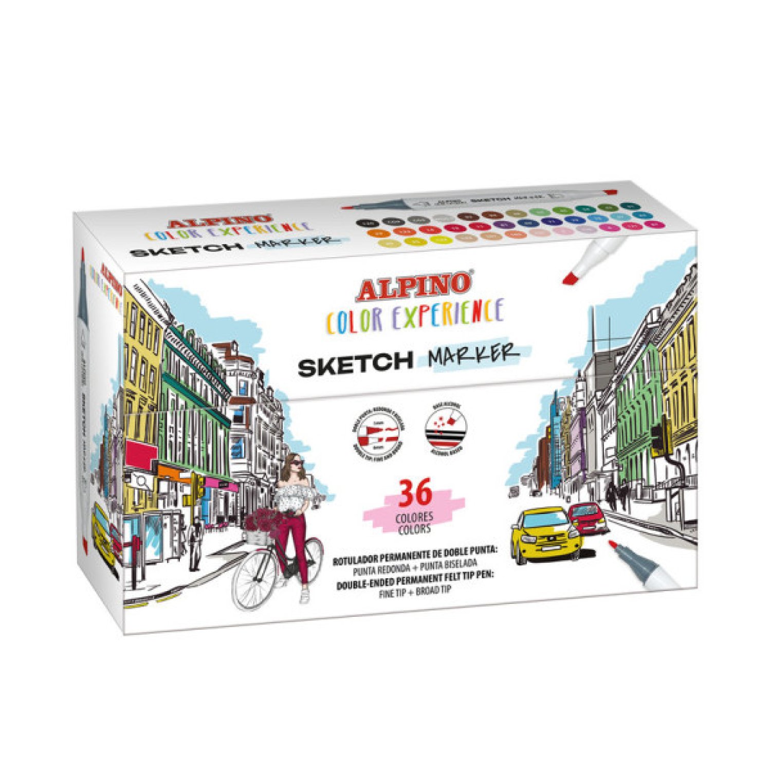 Alpino Color Experience · Estuche 36 Rotuladores Sketch · Marcadores Profesionales
