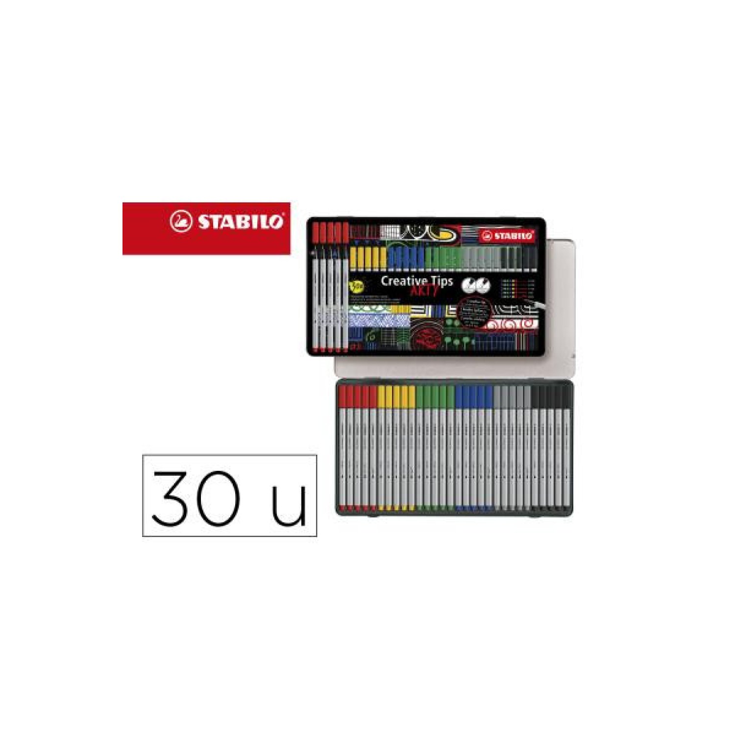 Stabilo Arty Line Classic · Estuche Metal 30 Rotuladores · Puntas Variadas 32-48mm