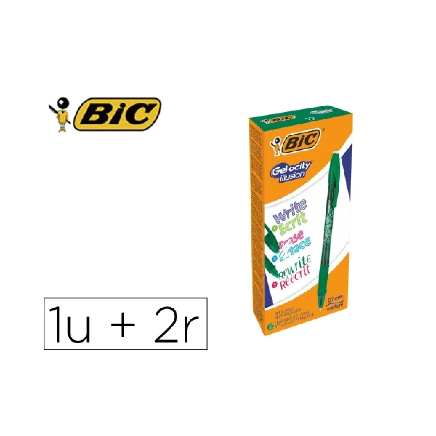 Bic · Bolígrafo de Gel Borrable · Verde · Pack 12 Unidades