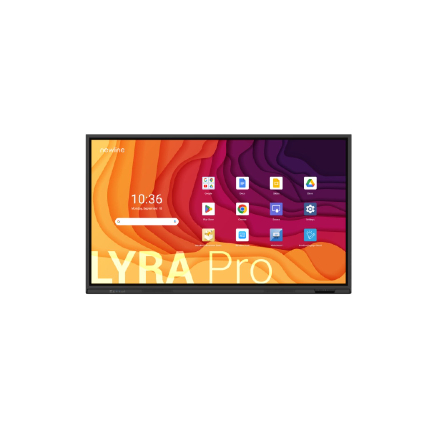 Newline Lyra Pro · Monitor Interactivo 75" · 4K · Android 13 · 8GB RAM · 128GB · WiFi 6 · USB-C 65W · Altavoces 2x20W