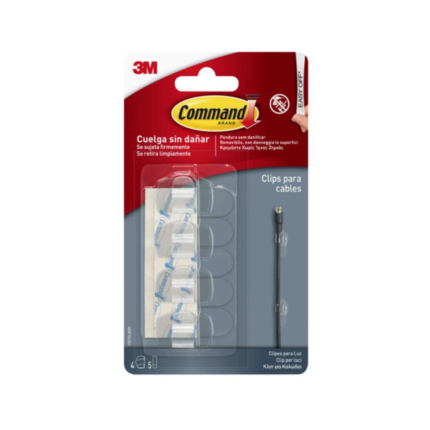 3M Command · 4 Clips Adhesivos Transparentes · Cables Redondos