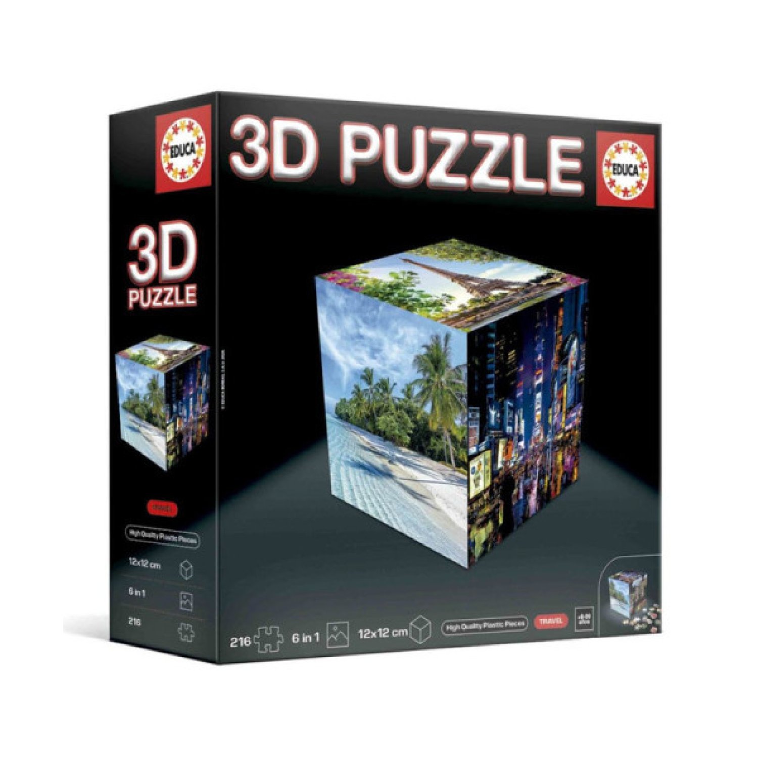 Educa Borrás · Puzzle Cubo 3D Viajes · Juego de Construcción Educativo