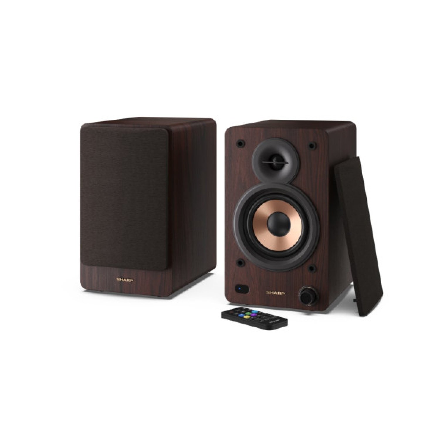 Sharp · Altavoces Estantería 2 Vías · 60W · Inalámbrico y Alámbrico · Marrón