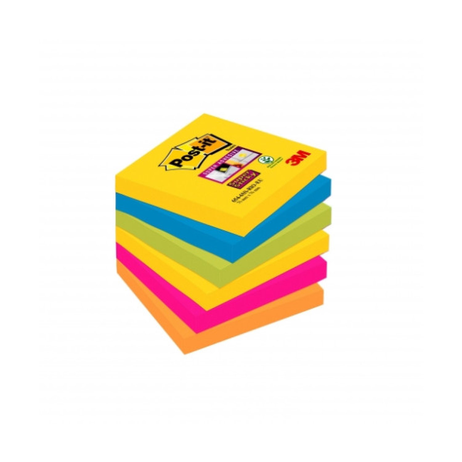 Post-it Super Sticky · Pack 6 Blocs 90 Hojas · 76x76mm · Colores Variados