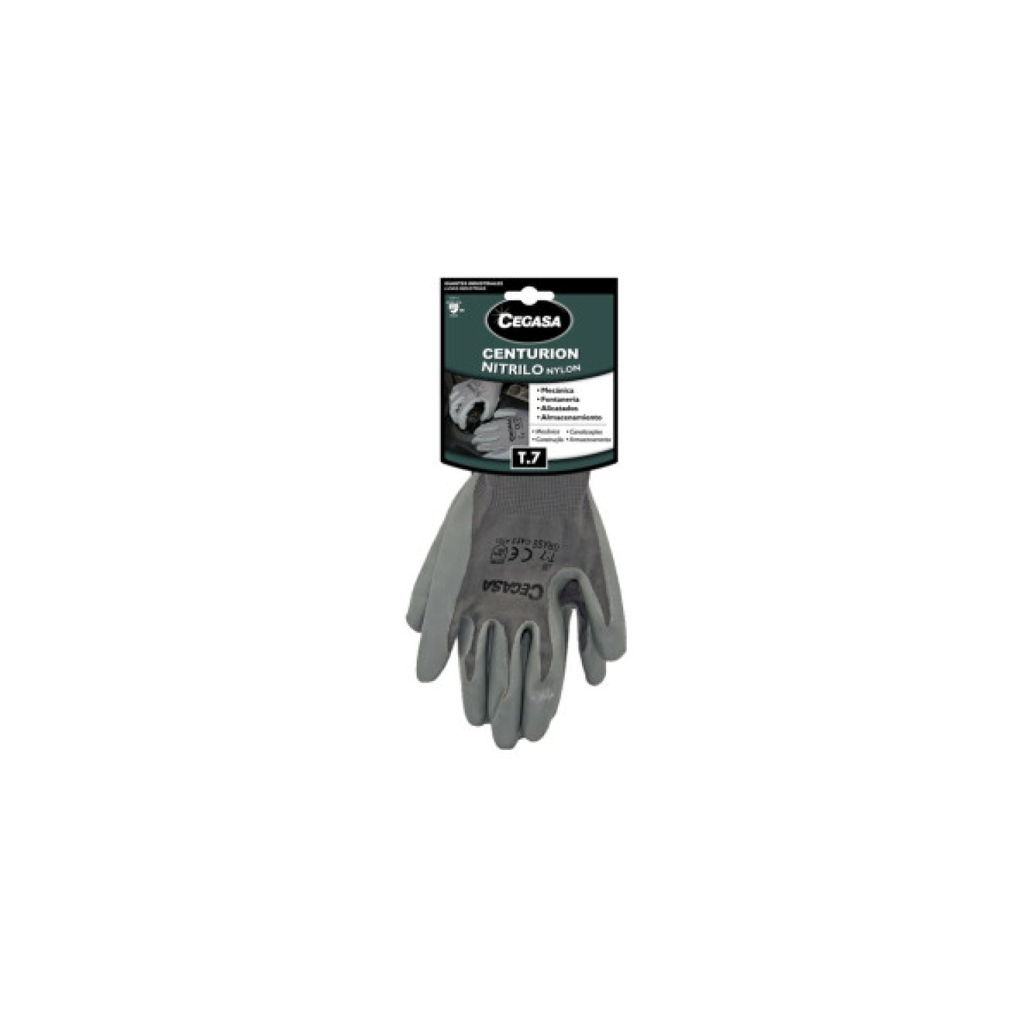 CEGASA Guantes de Trabajo Nitrilo/Nylon · Talla S · Gris · Resistentes