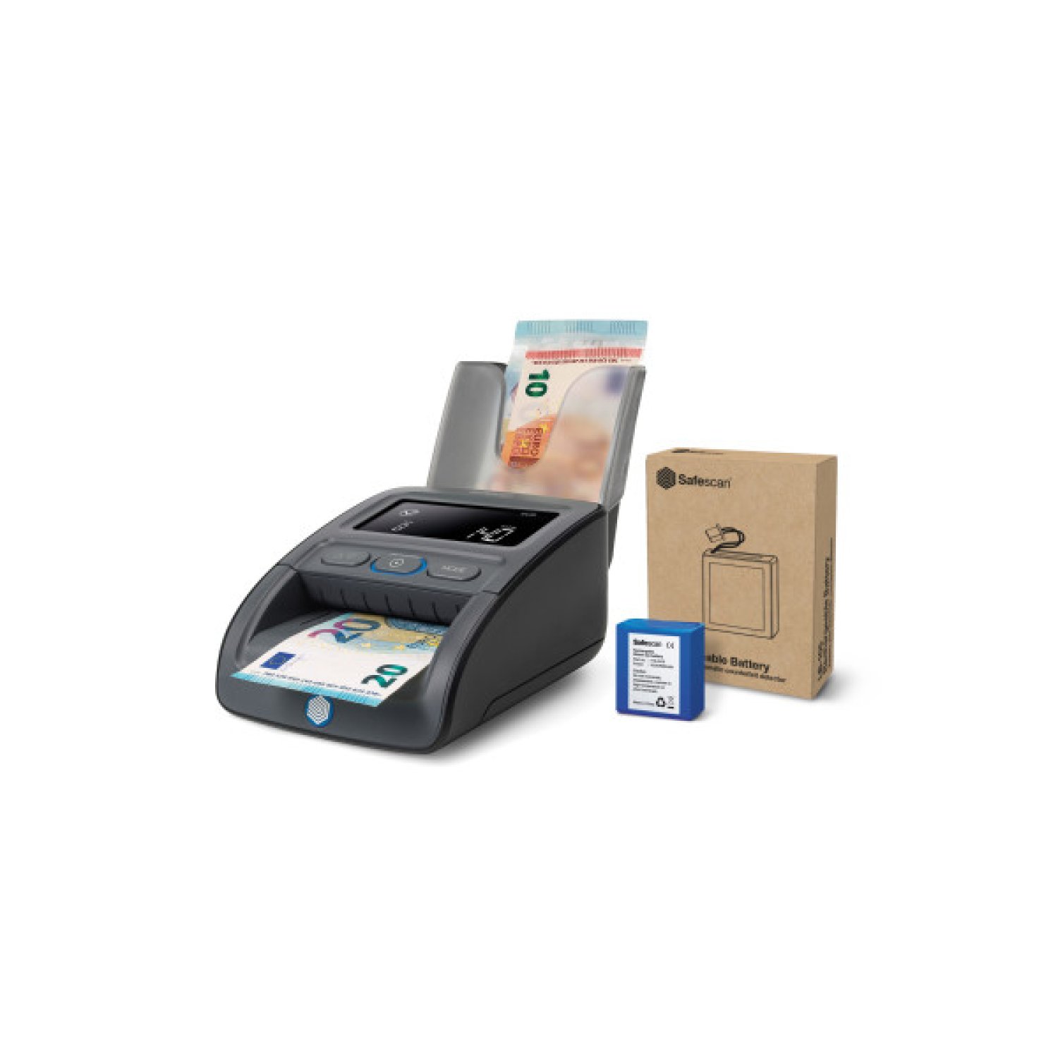Safescan Pack Detector Billetes Falsos 155-S · Apilador RS-100 · Batería Recargable LB-105