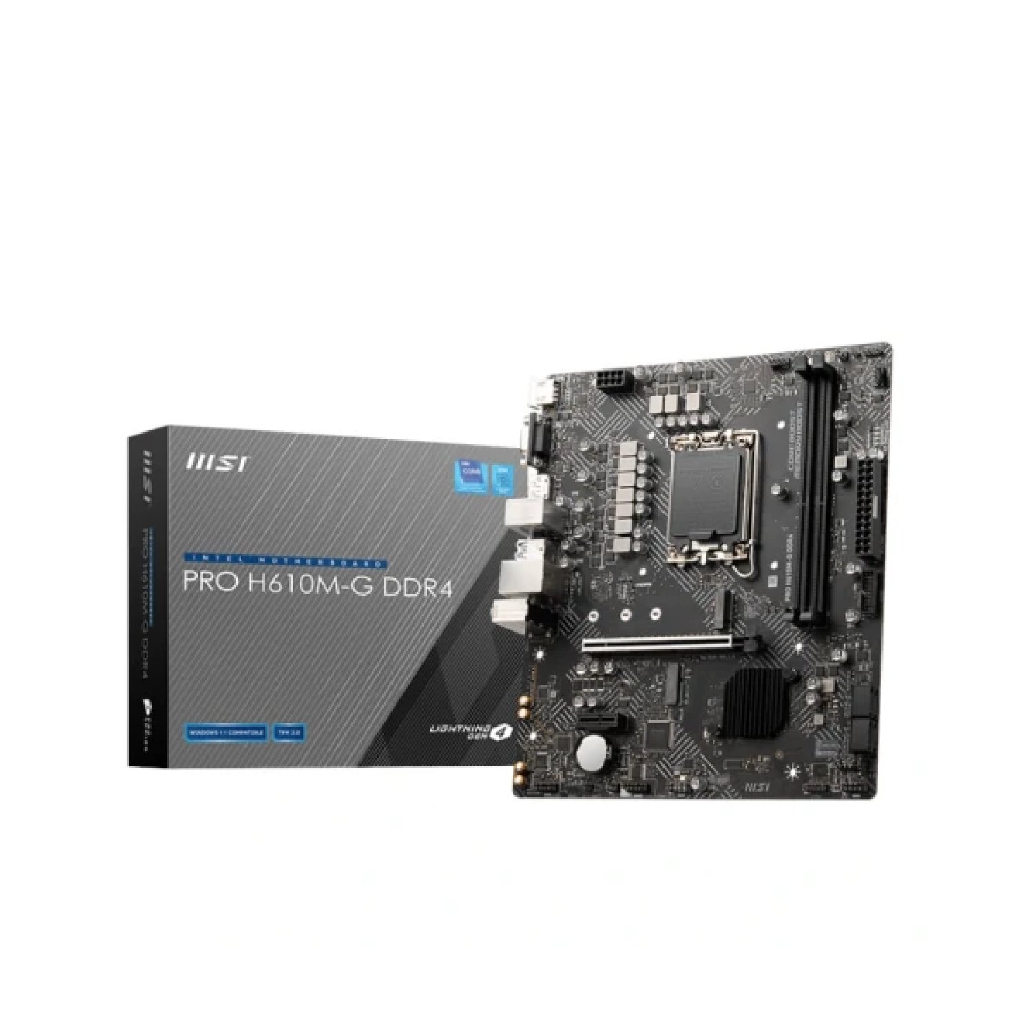 MSI PRO H610M-G · Intel LGA1700 · H610 · 2 DDR5 · M.2 · HDMI + DP · mATX