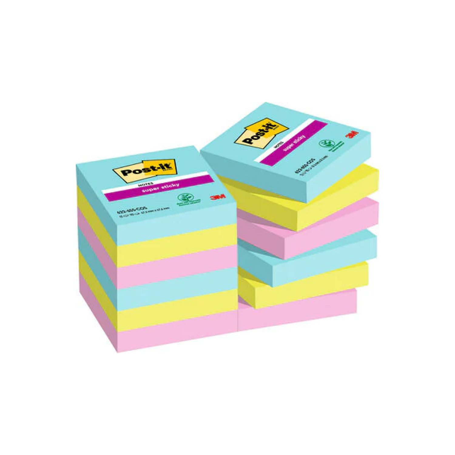 Post-it Super Sticky · Pack 12 Blocs Notas Adhesivas · 47,6x47,6mm · Colección Cosmic