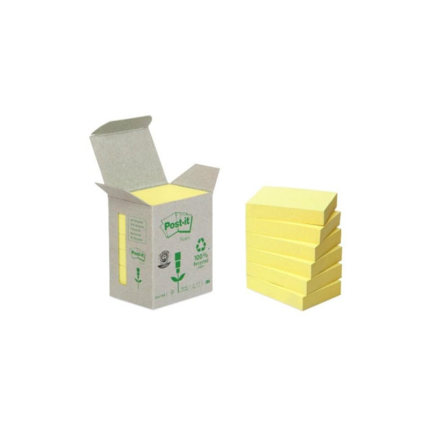 Post-it · Pack 6 Blocs Notas Adhesivas · 38x51mm · Papel Reciclado · Amarillo Canary