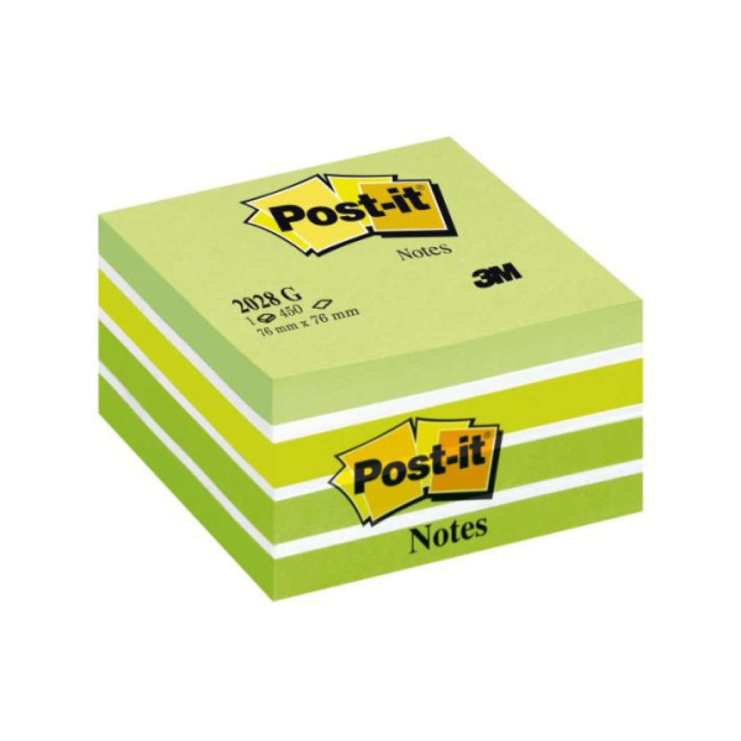 Post-it · Cubo Notas Adhesivas · 450 Hojas · 76x76mm · Colores Surtidos Verdes