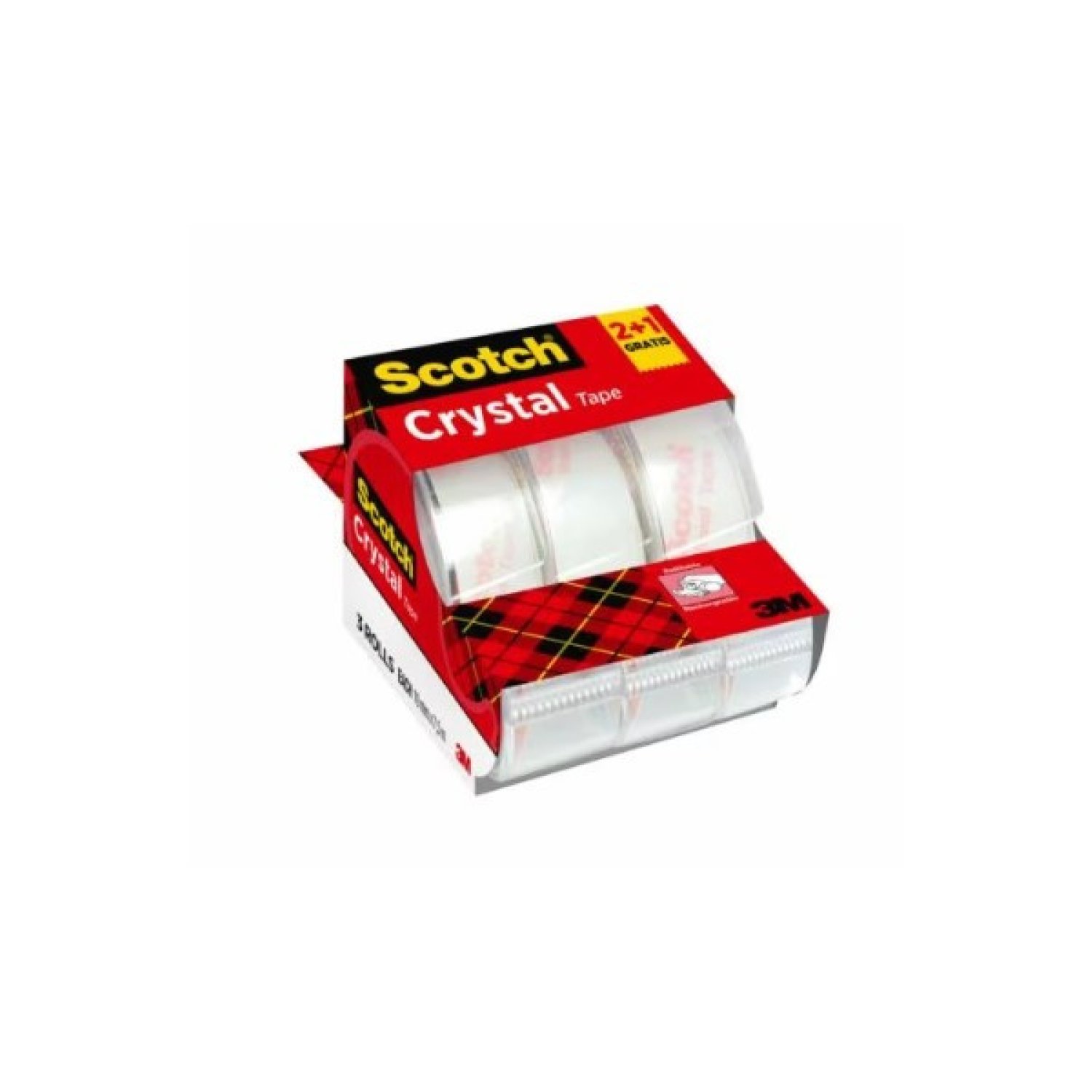 Scotch · Pack 3 Rollos Cinta Supertransparente · 19mm × 7,5m · Con Dispensador Crystal