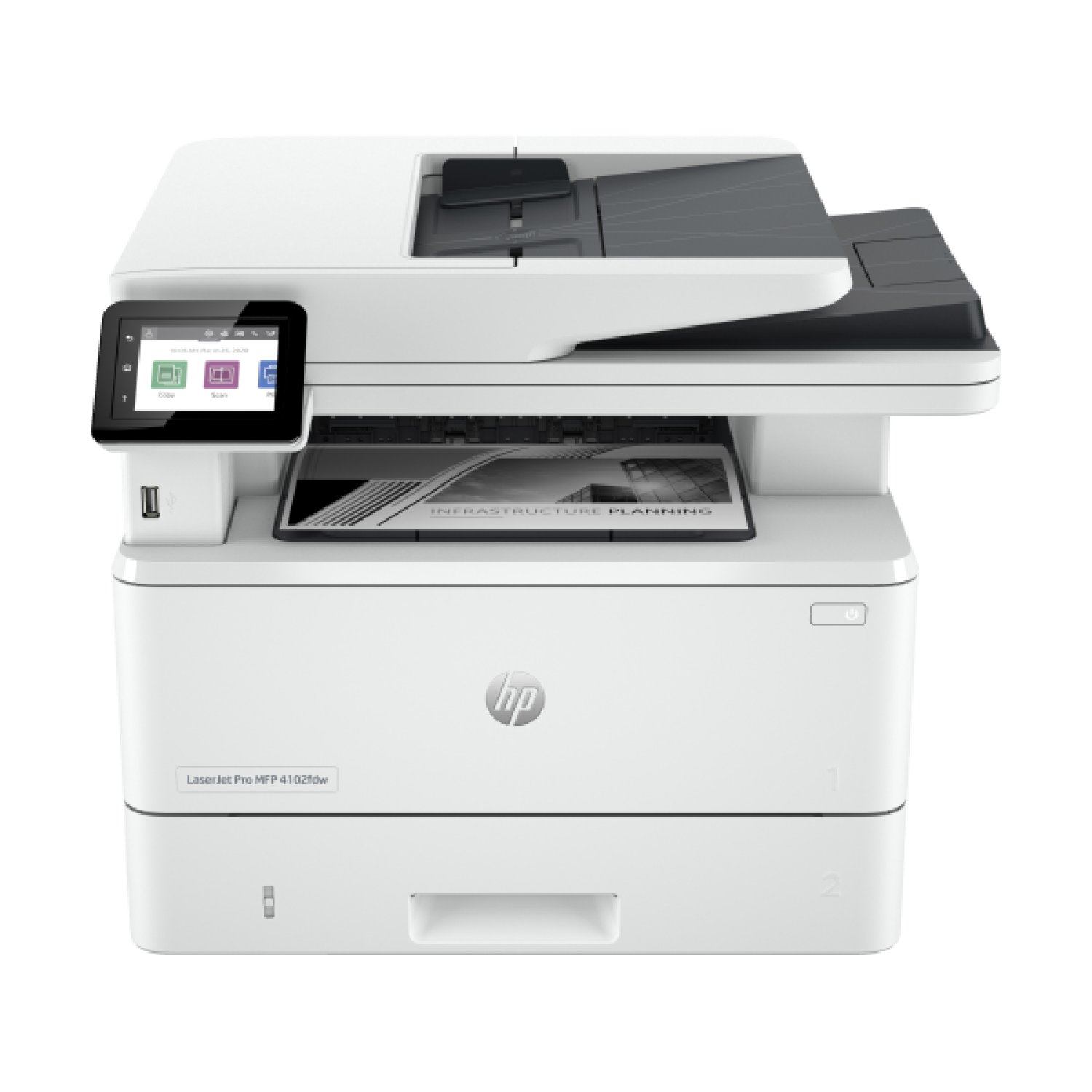 HP LaserJet Pro 4102fdw · Multifunción WiFi · Impresora · Fotocopiadora · Escáner · Dúplex