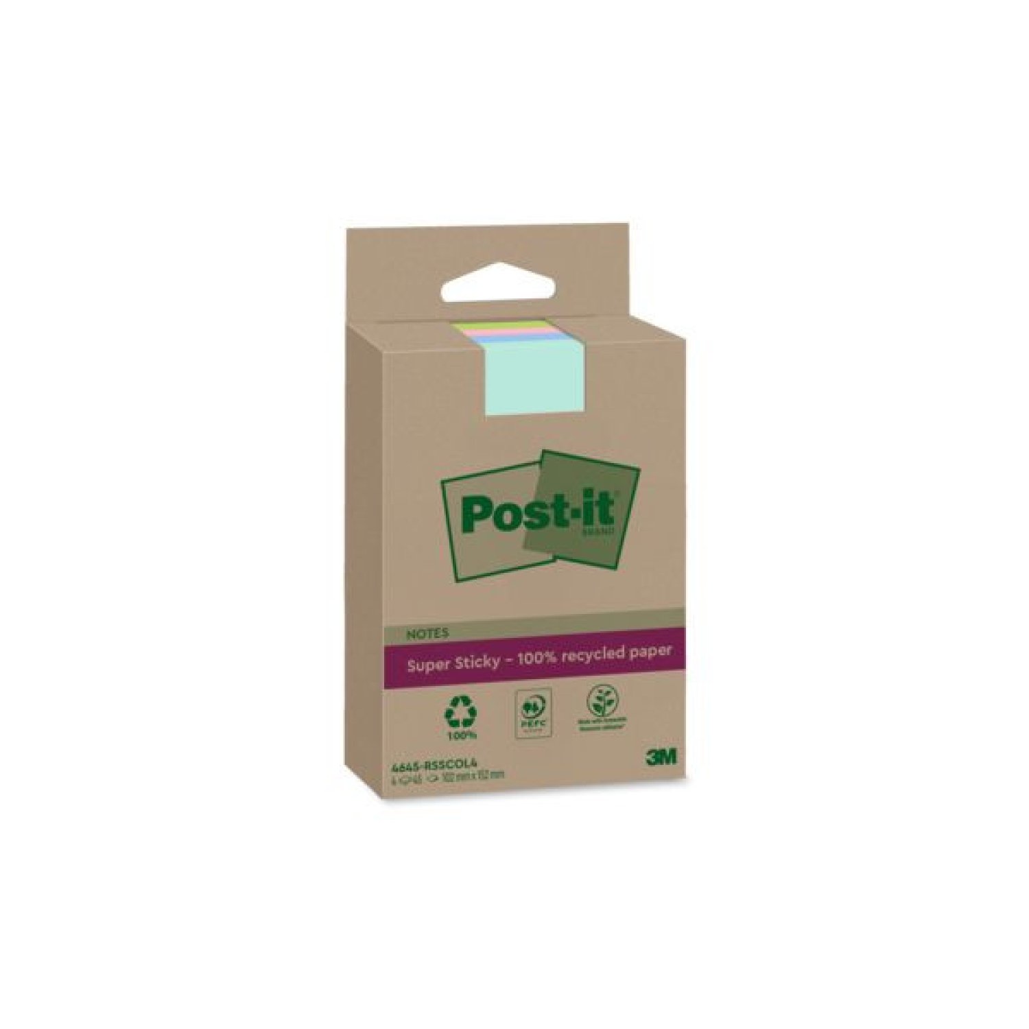 Post-it · Pack 4 Blocs Notas Recicladas Adhesivas · 102x152mm · Colores Surtidos · Con Líneas