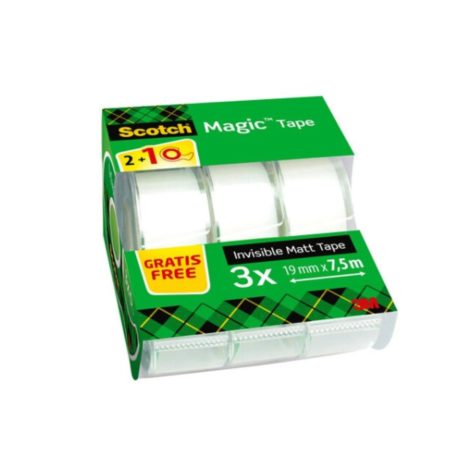 Scotch · Cinta Invisible 19mm x 7,5m · Pack 3 Rollos con Dispensador