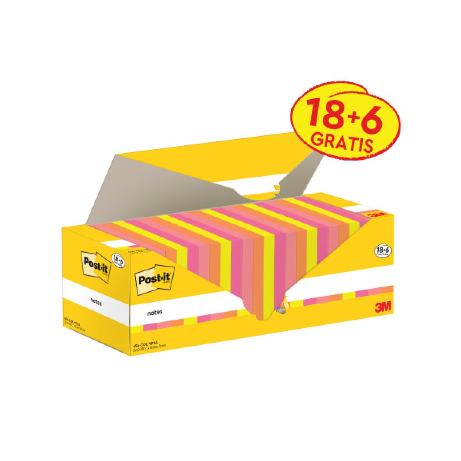 Post-it · Pack 24 Blocs Notas Adhesivas · 76x76mm · 2.400 Hojas Totales · Colores Surtidos