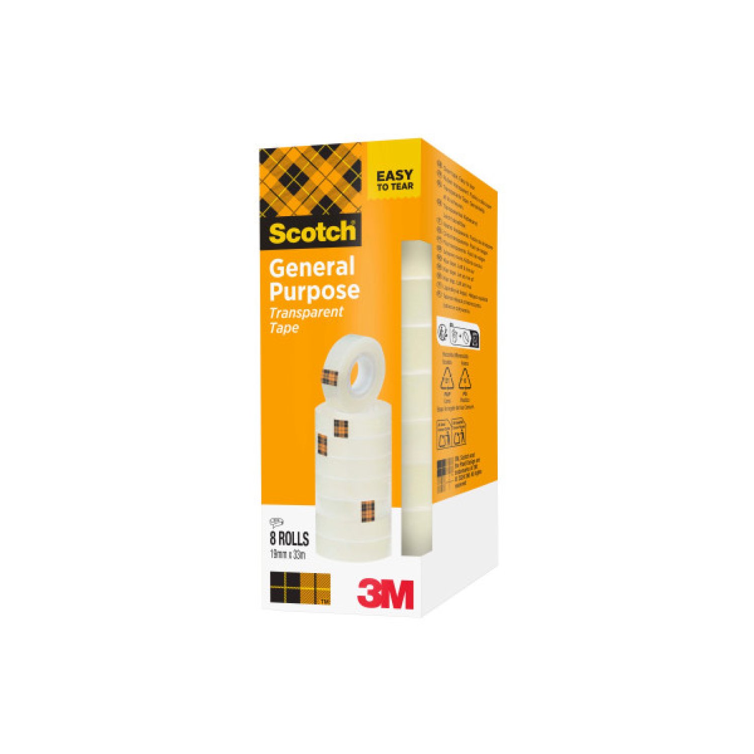 Scotch · Pack 8 Rollos Cinta Adhesiva · 19mm x 33m · Transparente