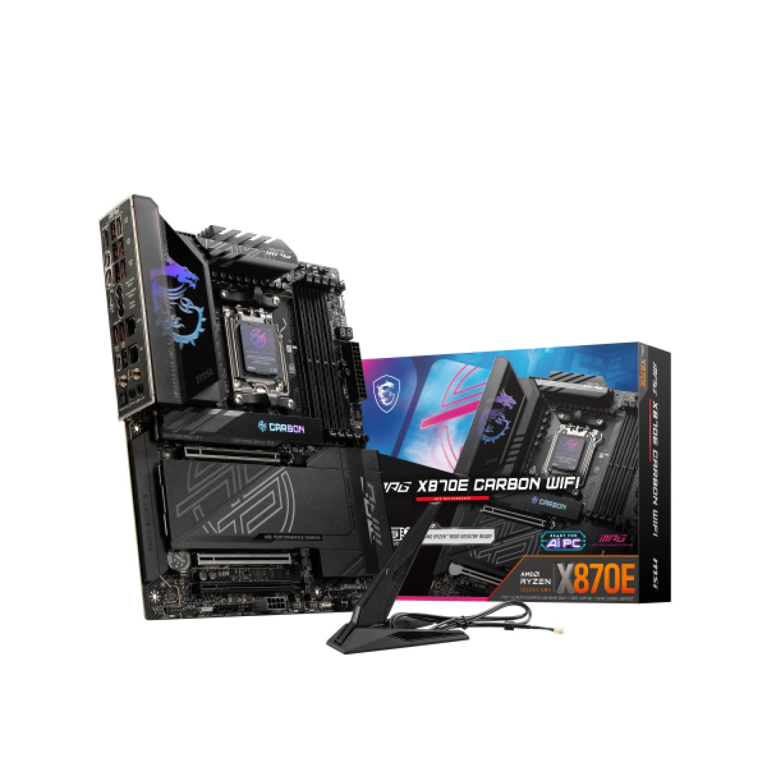 MSI MPG X870E Carbon WiFi · AMD AM5 · X870 · 4 DDR5 · LAN 5G · WiFi 7 · Bluetooth 5.4 · ATX