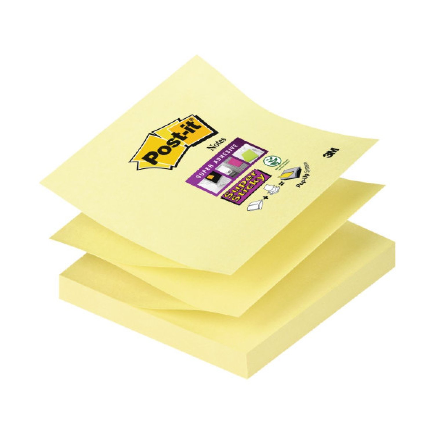 Post-it · Pack 12 Blocs Notas Adhesivas Super Sticky · 76x76mm · Amarillo Canario