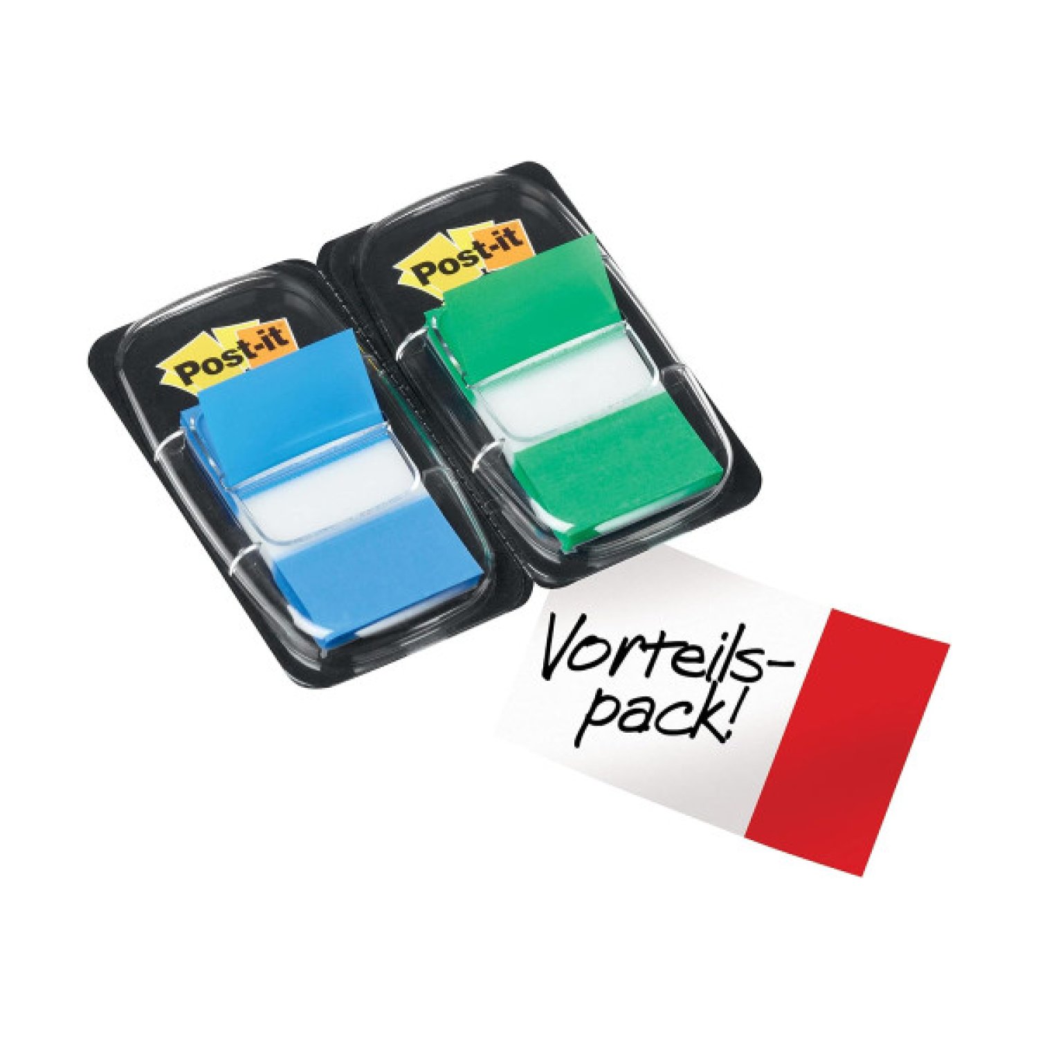 Post-it · Pack 2 Dispensadores Marcadores Index · 25,4x43,2mm · Azul/Verde · 100 Marcadores