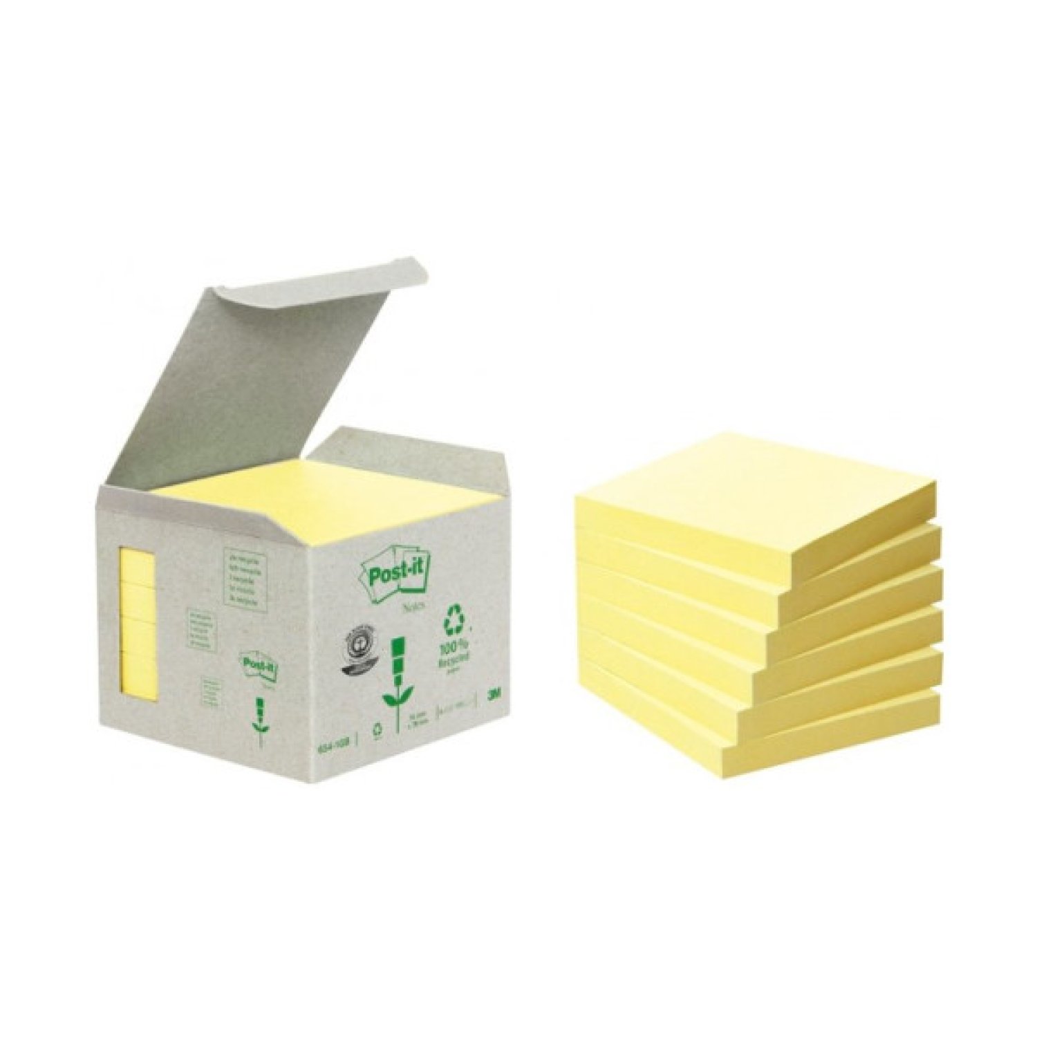 Post-it · Pack 6 Blocs Notas Adhesivas Recicladas · 76x76mm · 100 Hojas · Amarillo