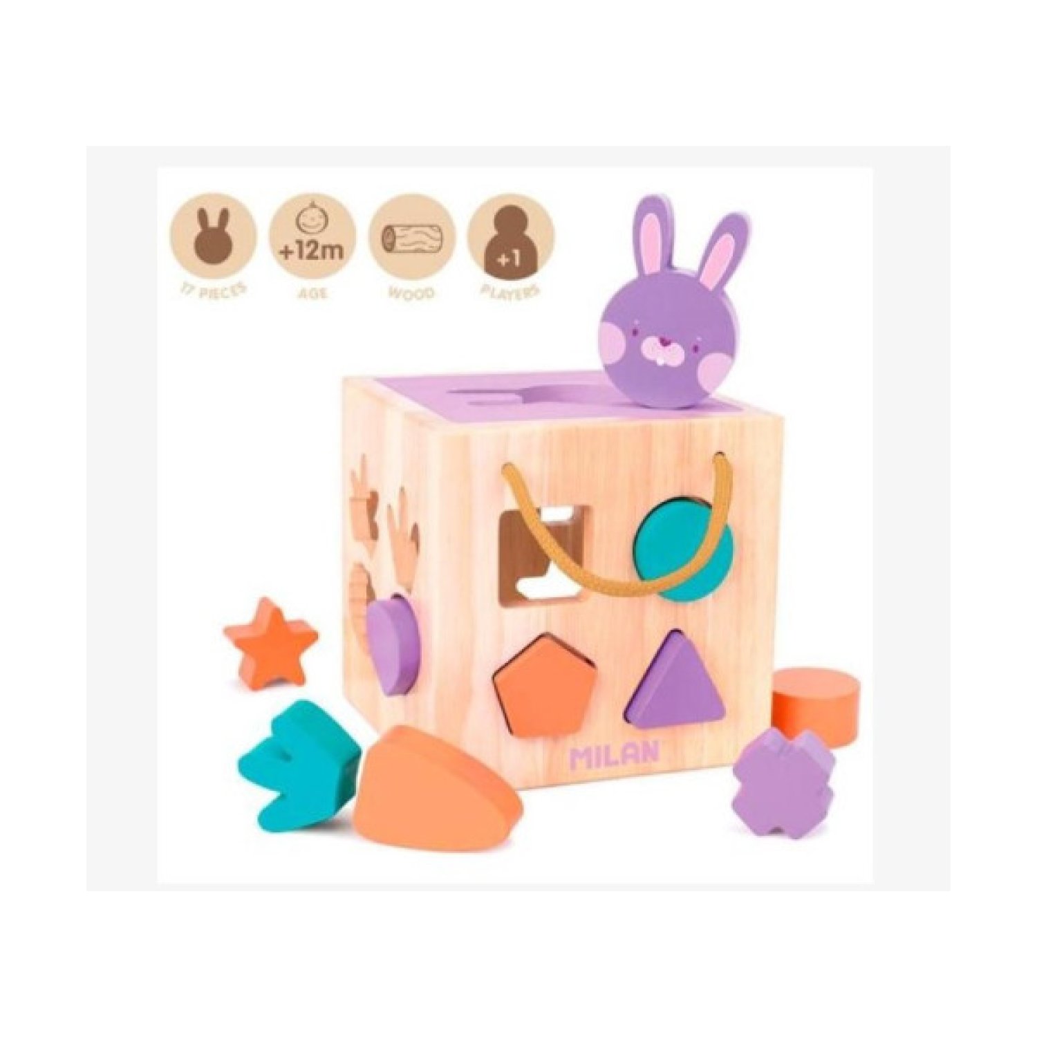 Milan · Cubo Educativo Encajable Rabbit · Madera · Desarrollo Motriz
