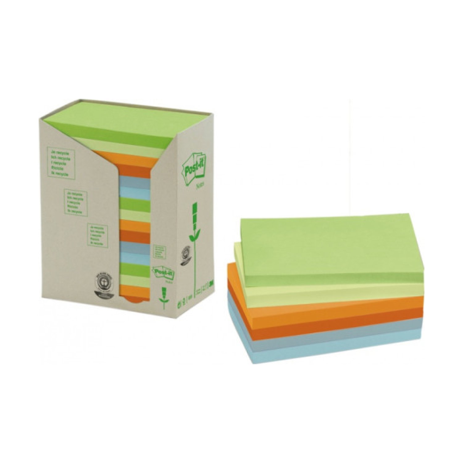 Post-it · Pack 16 Blocs Notas Adhesivas Recicladas · 76x127mm · Colores Pastel Surtidos