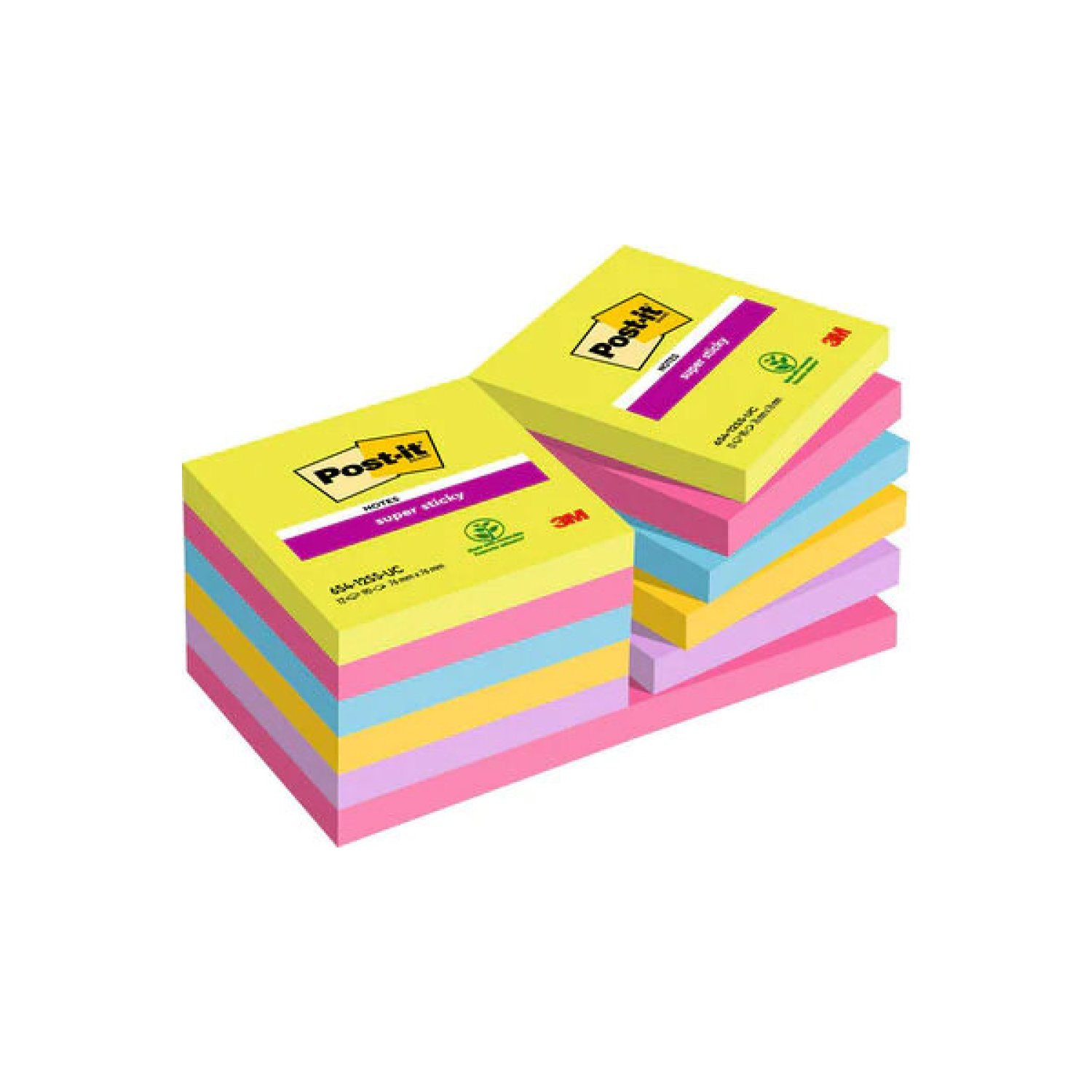 Post-it · Pack 12 Blocs Notas Adhesivas · 76x76mm Super Sticky · Colores Surtidos