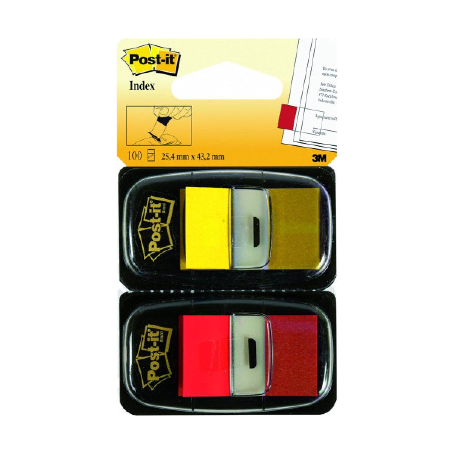 Post-it · Pack 2 Dispensadores · 100 Marcadores Index · 25,4x43,2mm · Rojo/Amarillo