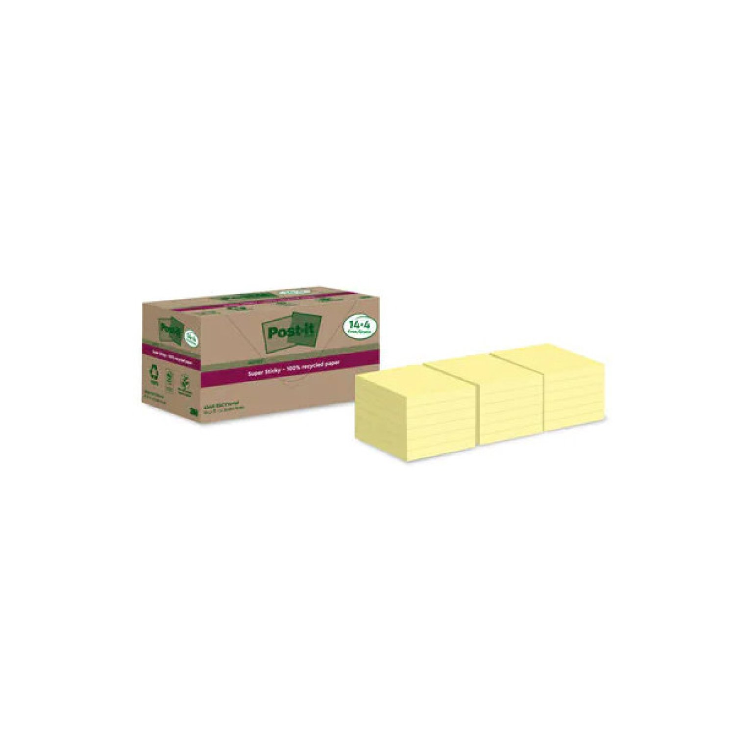 Post-it · Notas Adhesivas Recicladas · 18 Blocs · 76x76mm · Amarillo Pastel · 90 Hojas