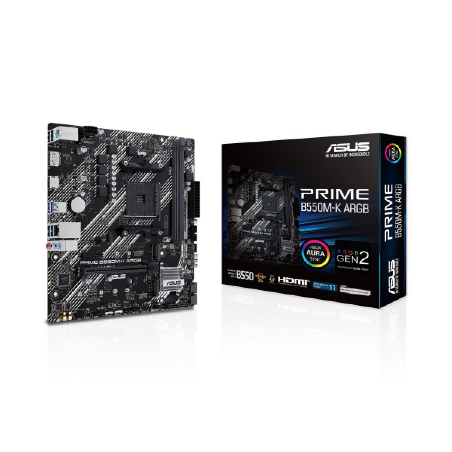 ASUS Prime B550M-K · AM4 · Micro-ATX · B550 · 2 DDR4 · 4 SATA3 · 2 M.2 · USB 3.2