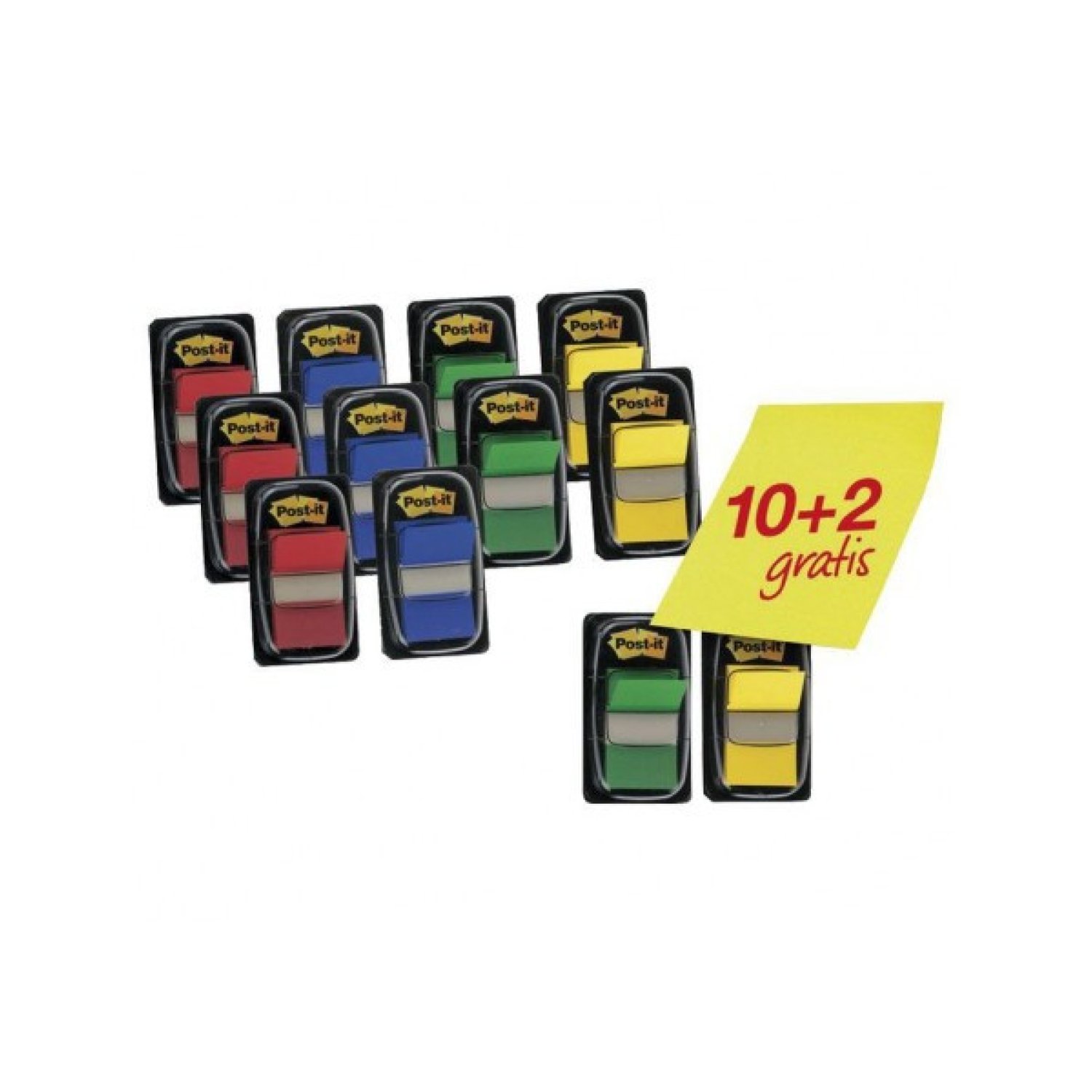 Post-it Index · Pack 10+2 Marcadores · 25,4x43,2mm · Colores Surtidos