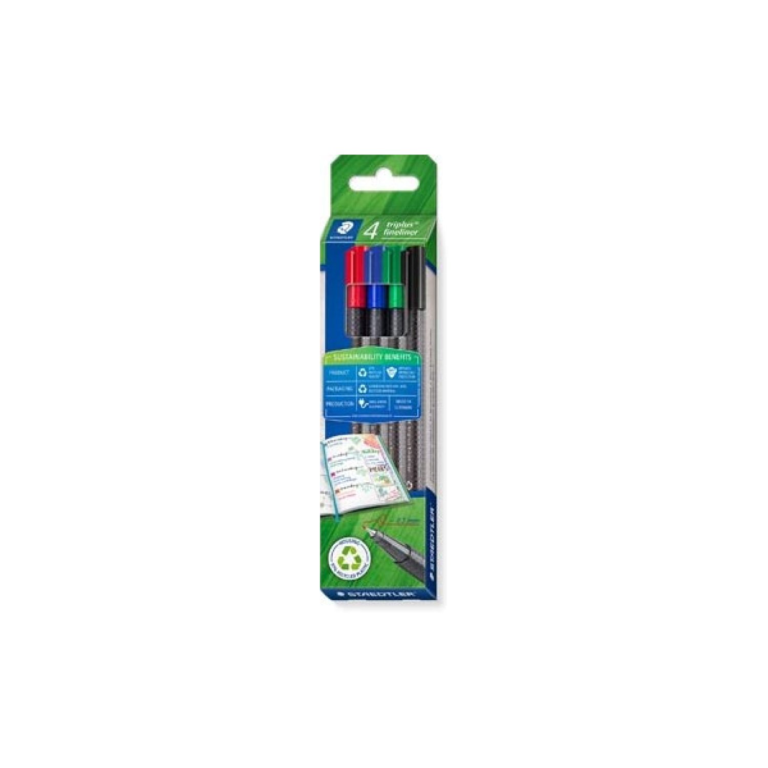 Staedtler Triplus Fineliner 334 Eco · Estuche 4 Rotuladores · Colores Surtidos