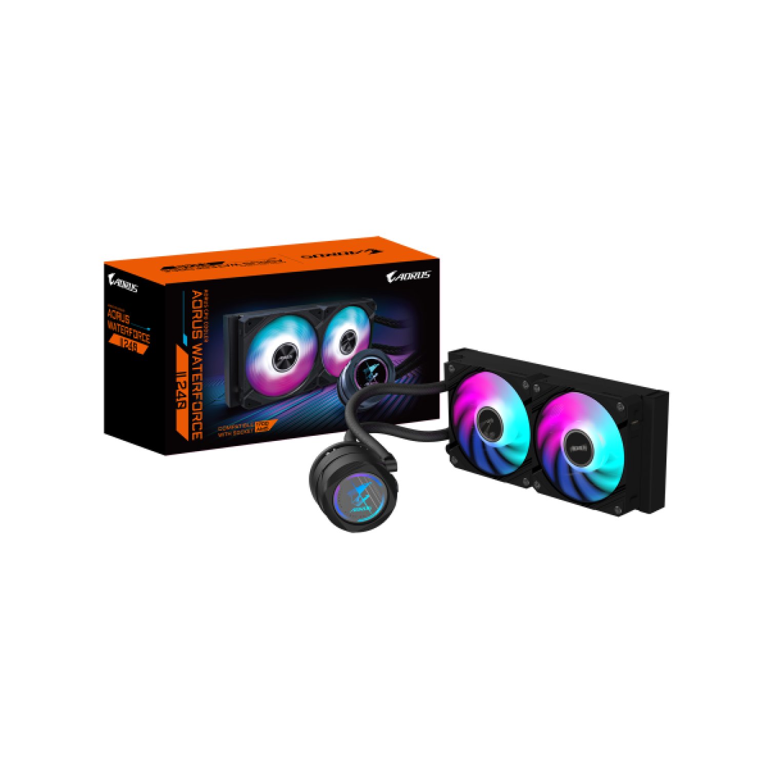 Gigabyte AORUS Waterforce II 240 · Refrigeración Líquida AIO · 2 Ventiladores 120mm ARGB · LGA1700/AM5