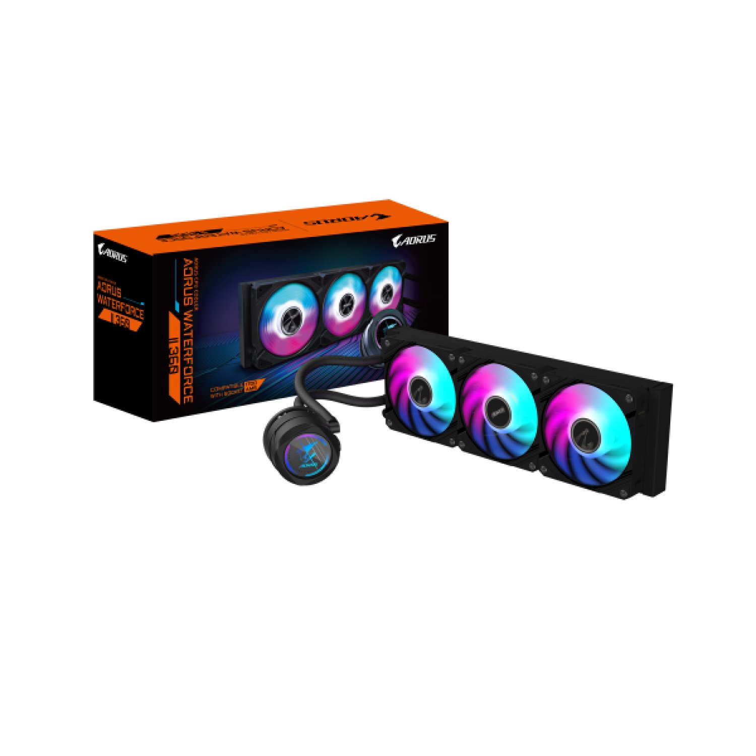 Gigabyte AORUS Waterforce II 360 · Refrigeración Líquida AIO · 3 Ventiladores 120mm ARGB · LGA1700/AM5