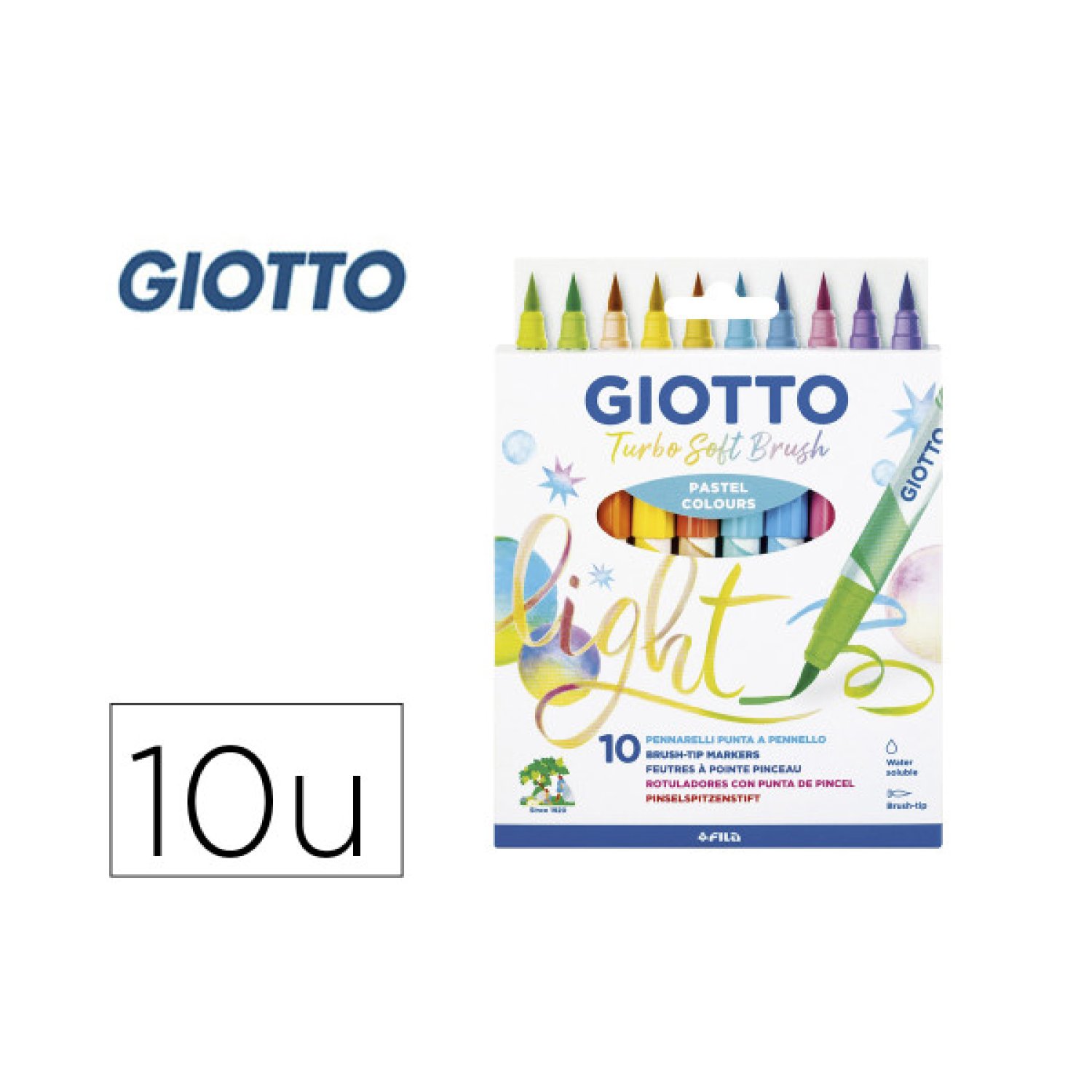 Giotto Turbo Soft Brush · Estuche 10 Pinceles · Pastel