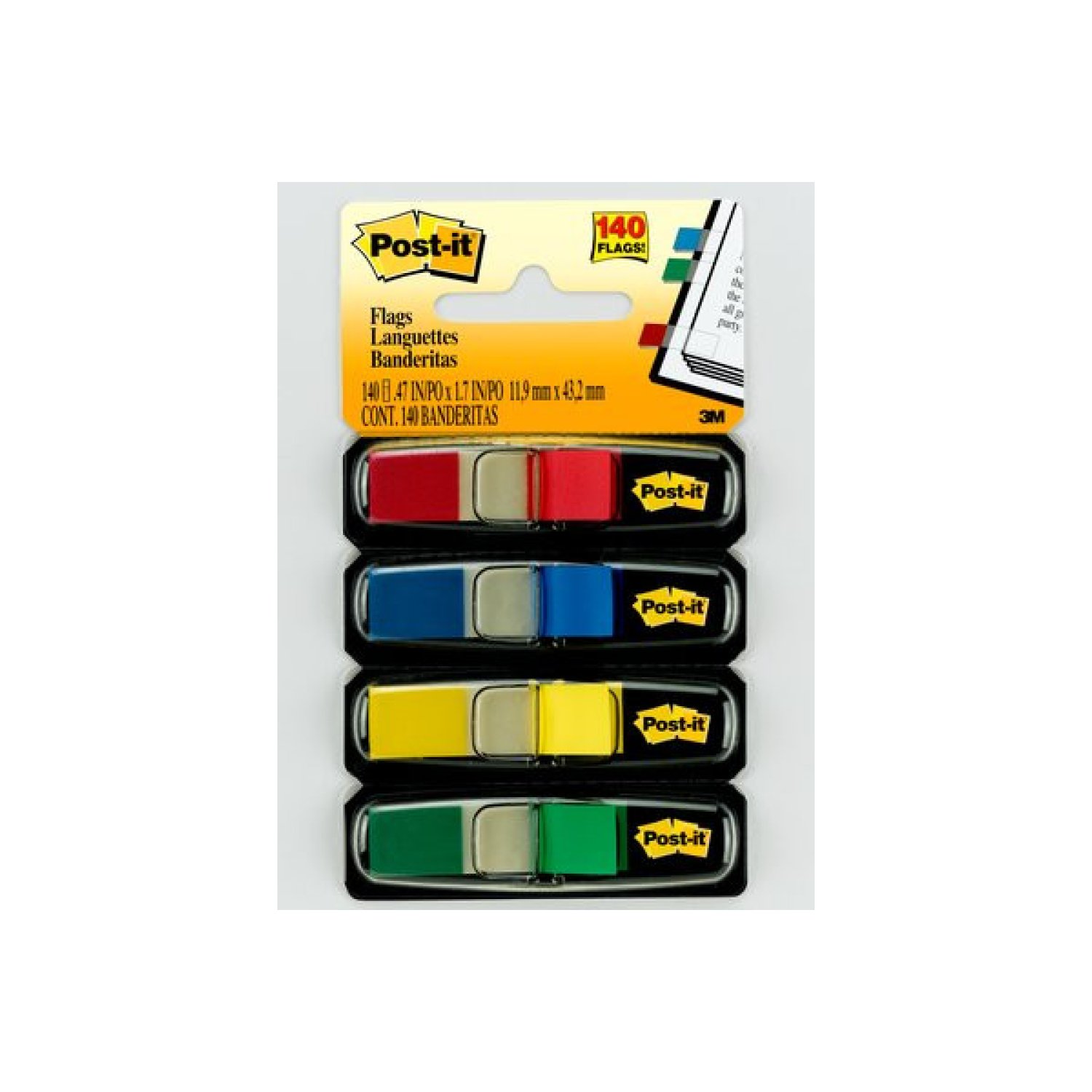 Post-it · Pack 4 Dispensadores · 140 Marcadores Index · 11,9x43,2mm · Colores Surtidos