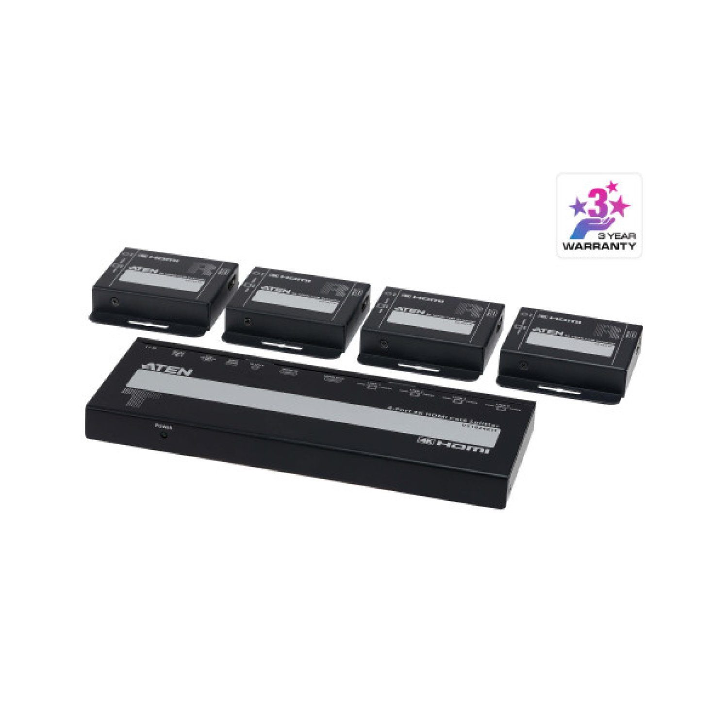 Aten · Distribuidor HDMI 4K sobre CAT6 · 4 puertos · Kit con 4 receptores · PoC