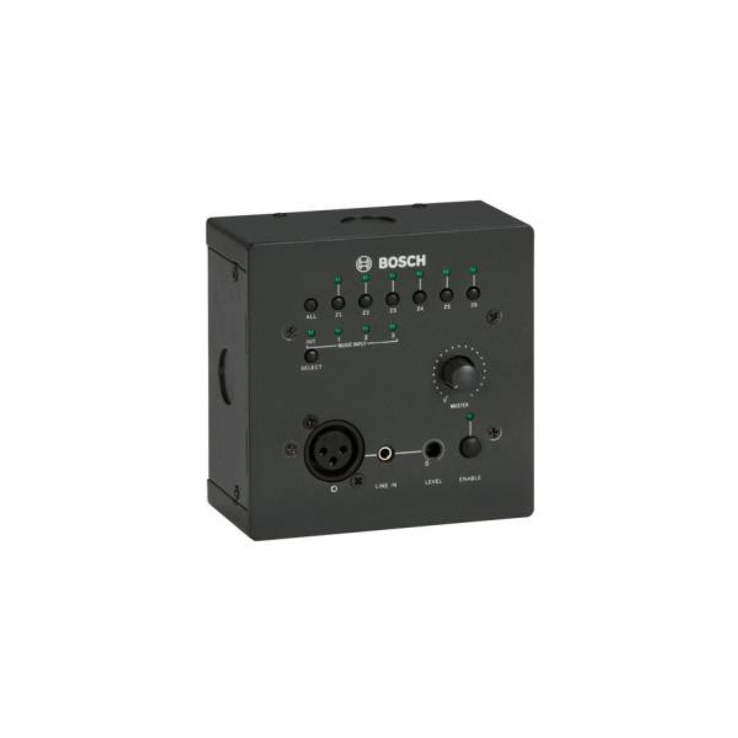 Bosch PLN-4S6Z · Panel Control Remoto · 6 Zonas · 4 Entradas Música · Micrófono/Línea · 600m