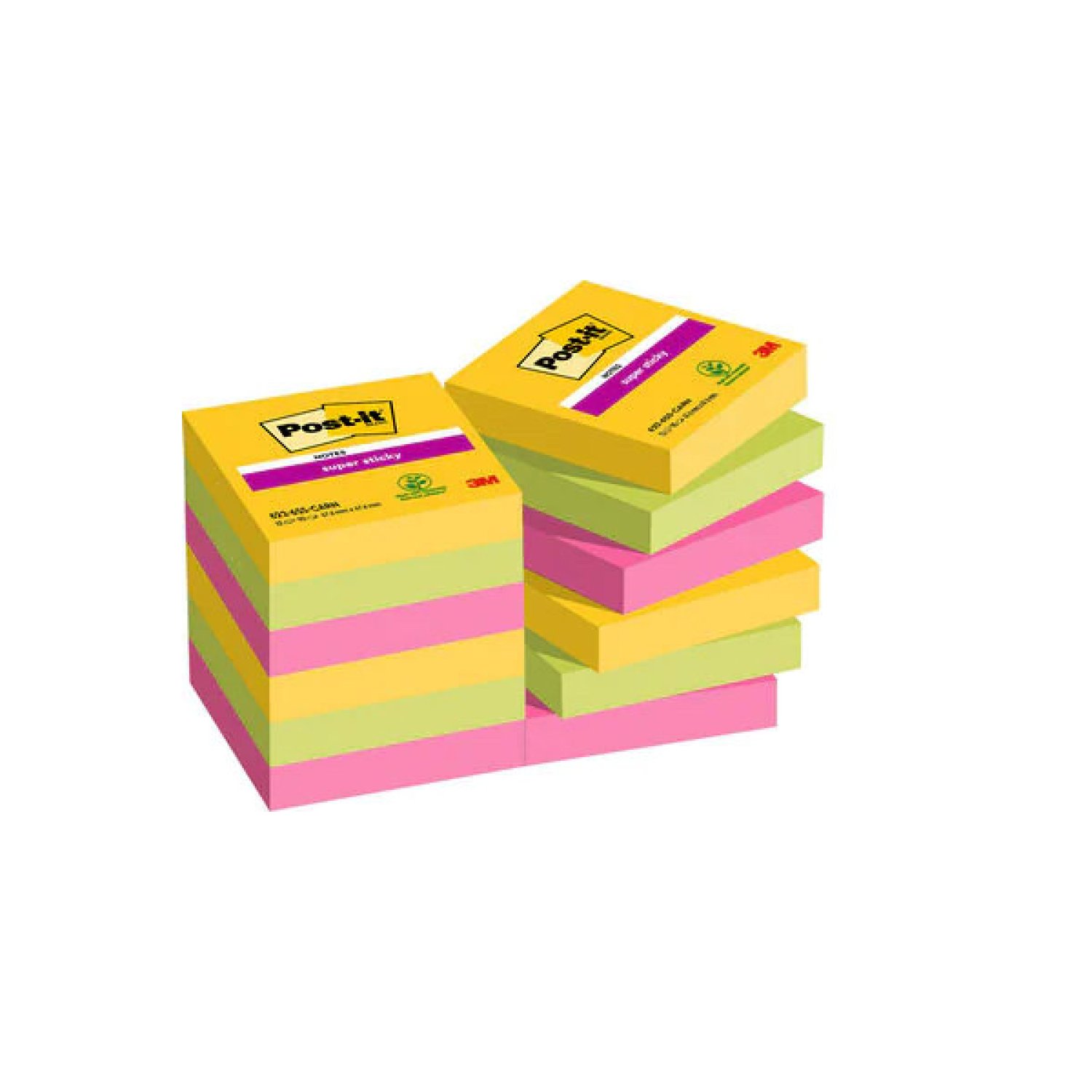 Post-it · Pack 12 Blocs Notas Adhesivas · 47,6x47,6mm · Colección Carnival · Super Sticky