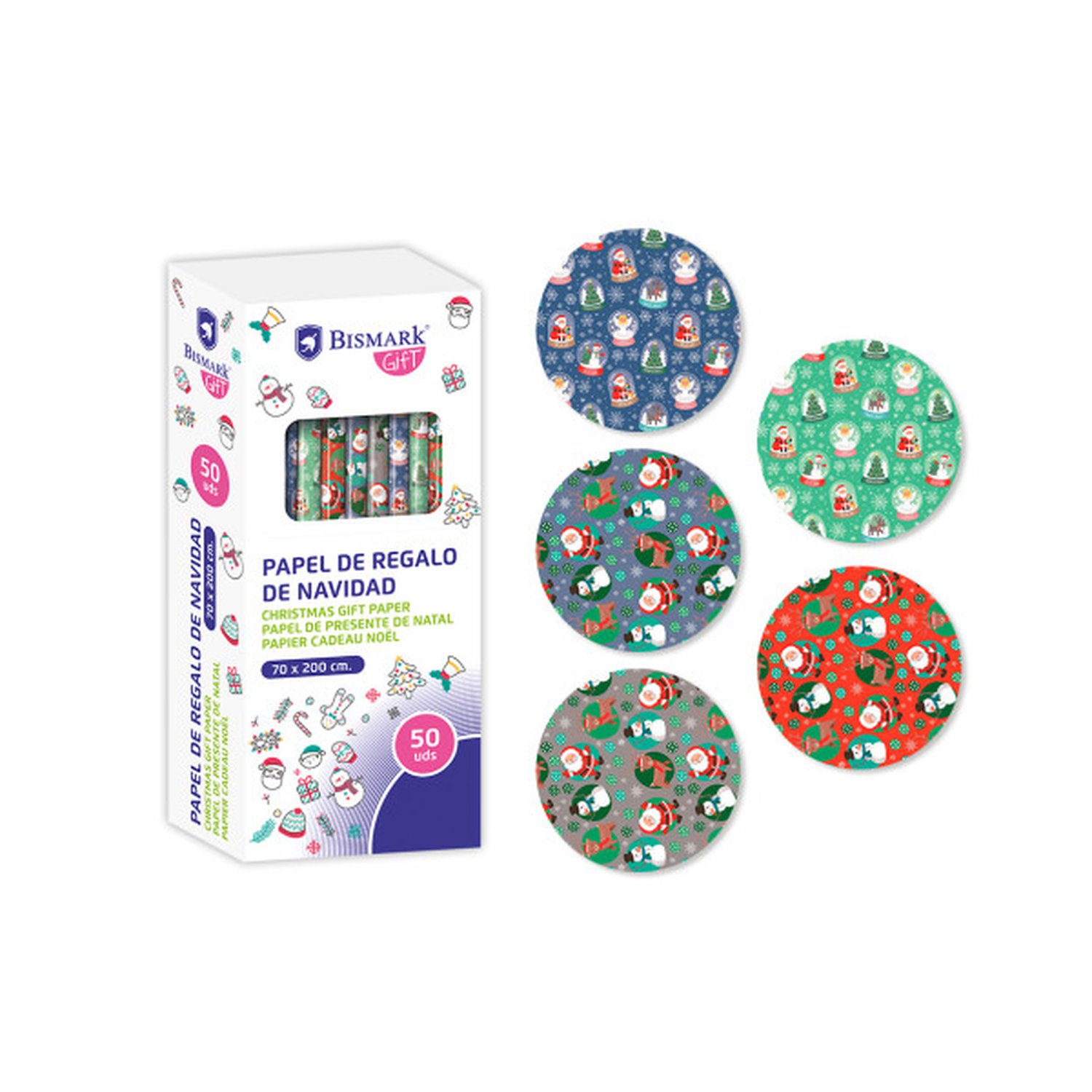 PAPEL DE REGALO NAVIDAD PAPA NOEL 70x200 BISMARK 332994 (50 Uds)