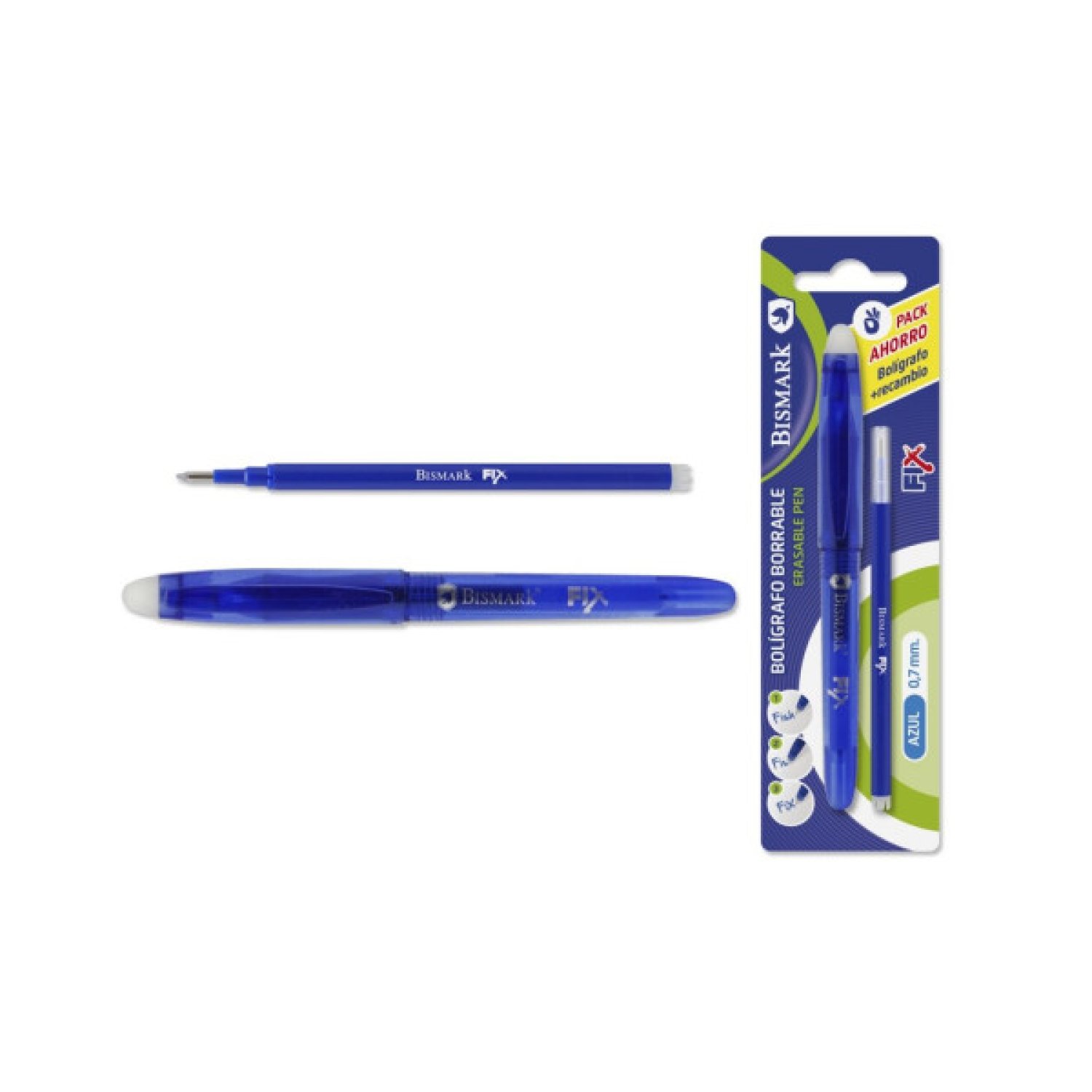 Bismark · Bolígrafo Borrable · Azul · Con Capuchón + 1 Recambio