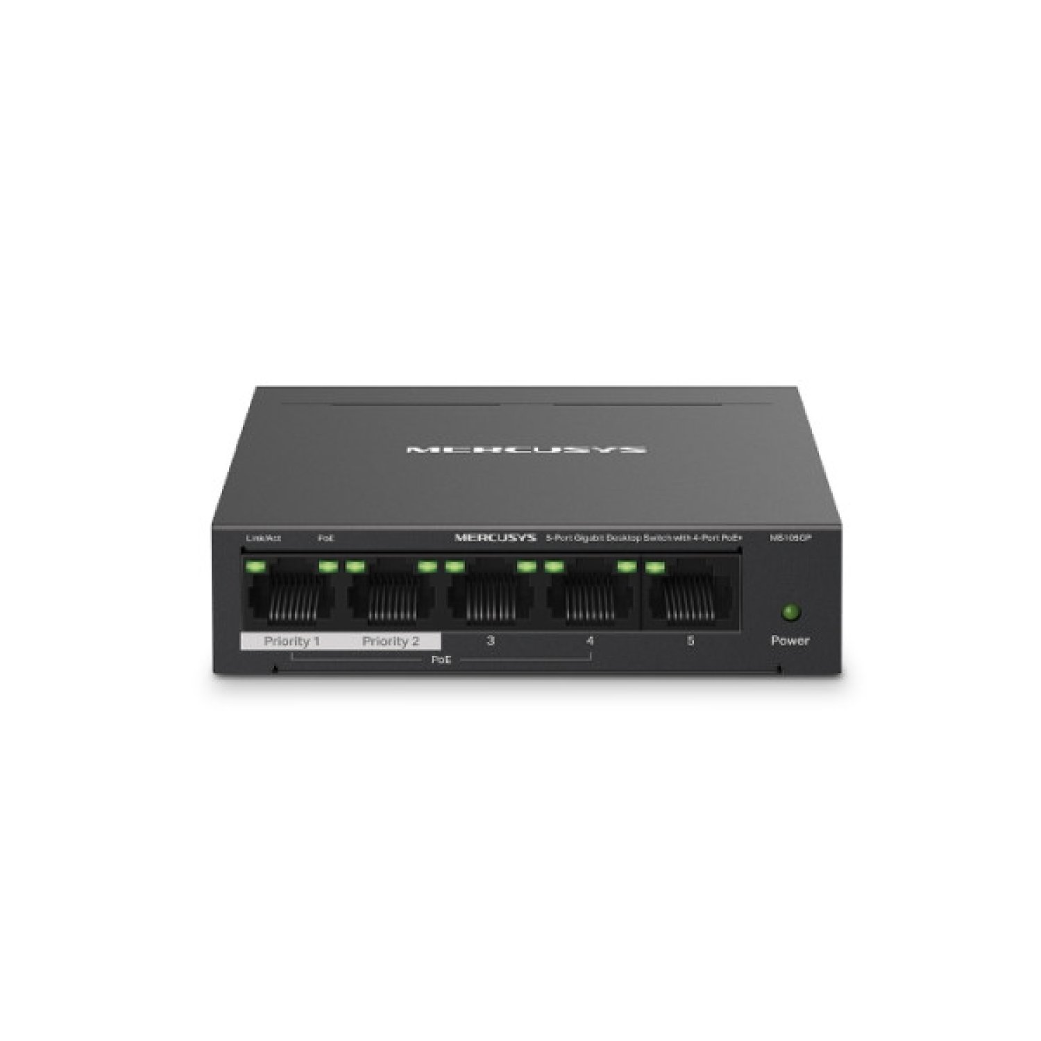 Mercusys MS105GP · Switch Gigabit Ethernet · 5 Puertos · PoE · Negro