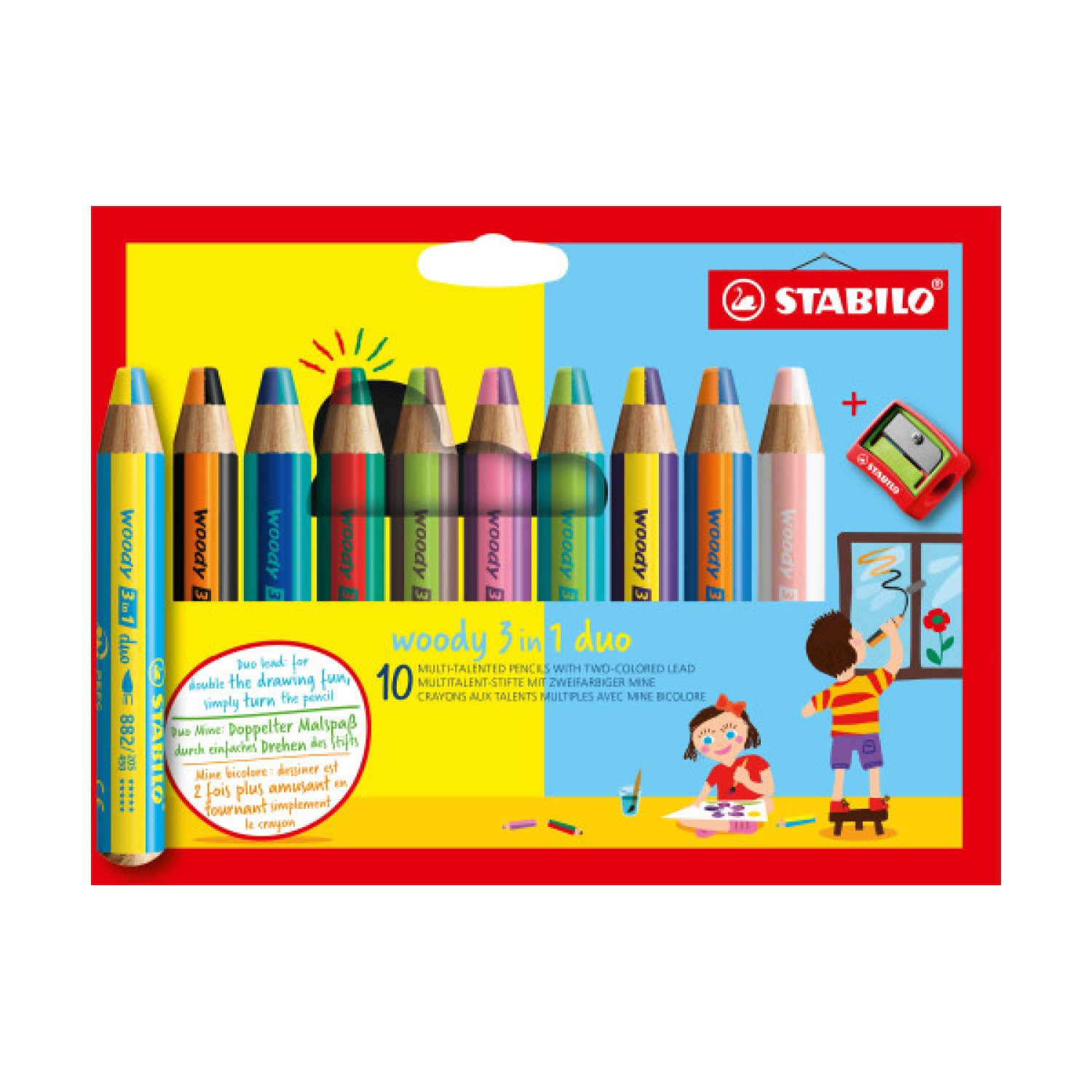 STABILO Woody 3 en 1 Duo · Lápices Multicolor · 10 Piezas