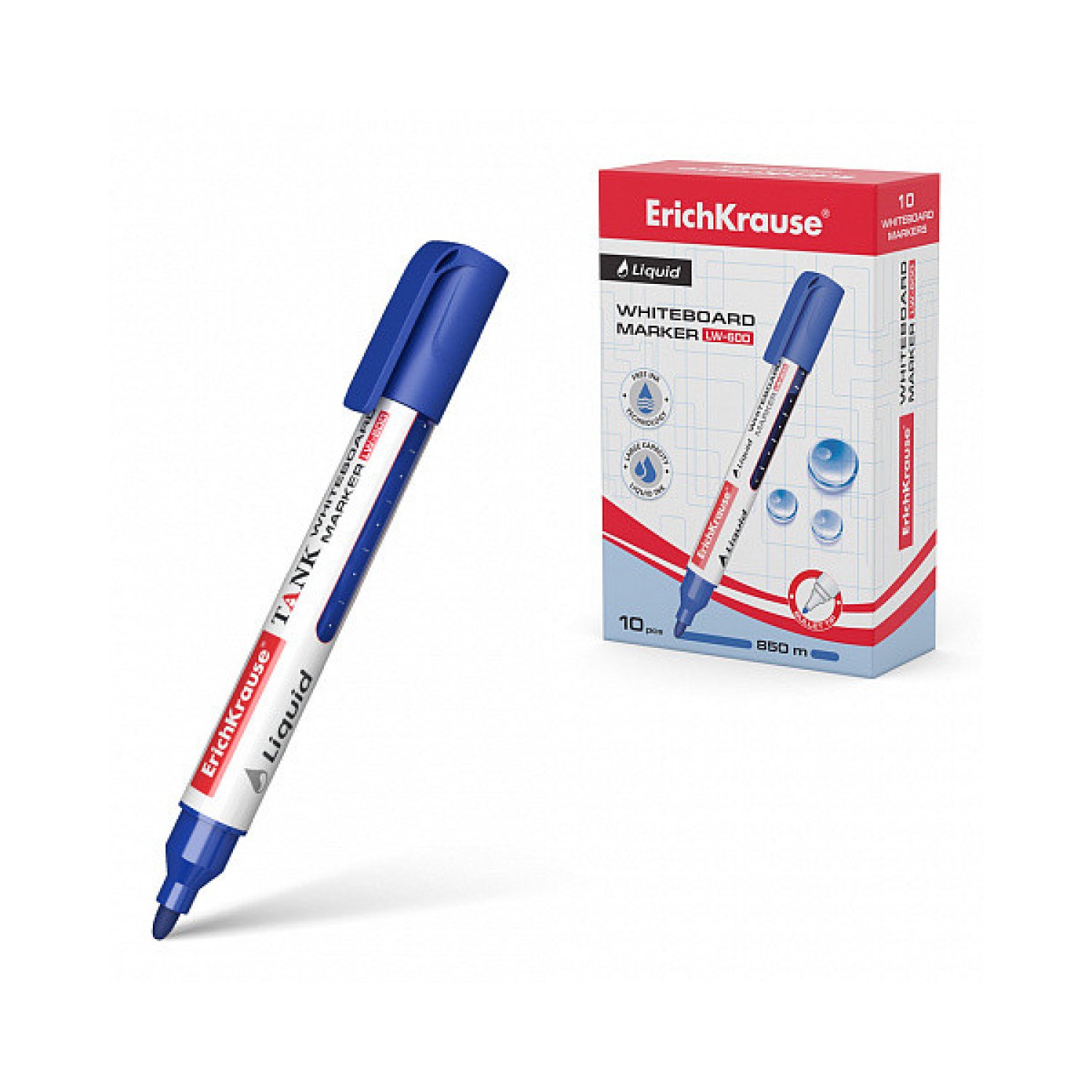 Erich Krause Marcador Pizarra Blanca · Tinta Líquida · Color Azul · LW-600