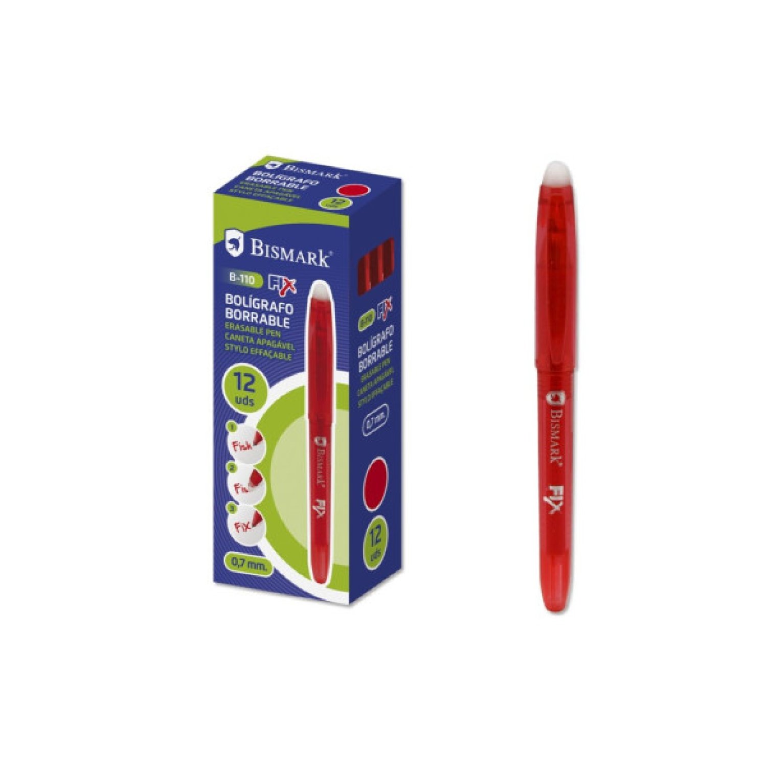 Bismark · Bolígrafo Borrable · Rojo · 0,7mm · Con Capuchón