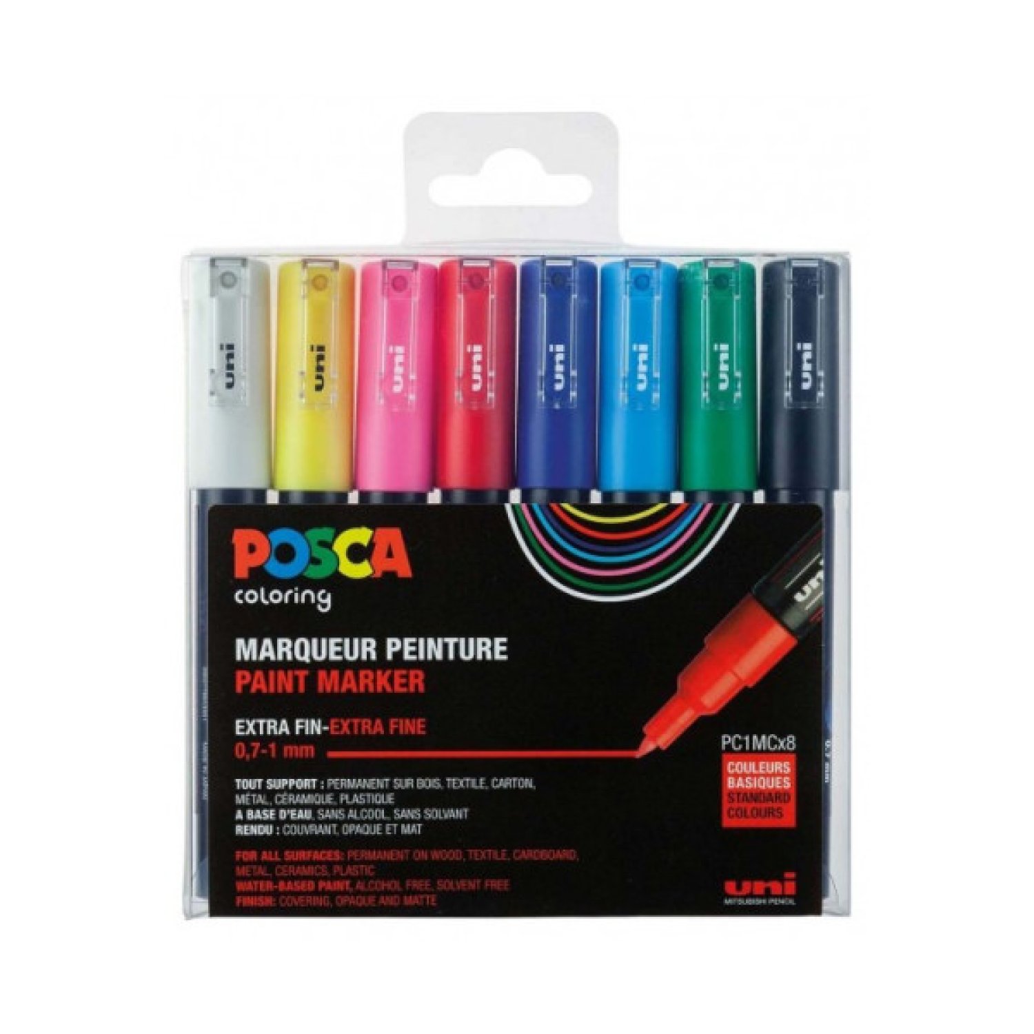 Posca PC1M Basic · Estuche 8 unidades · Bolígrafos de punta ultrafina