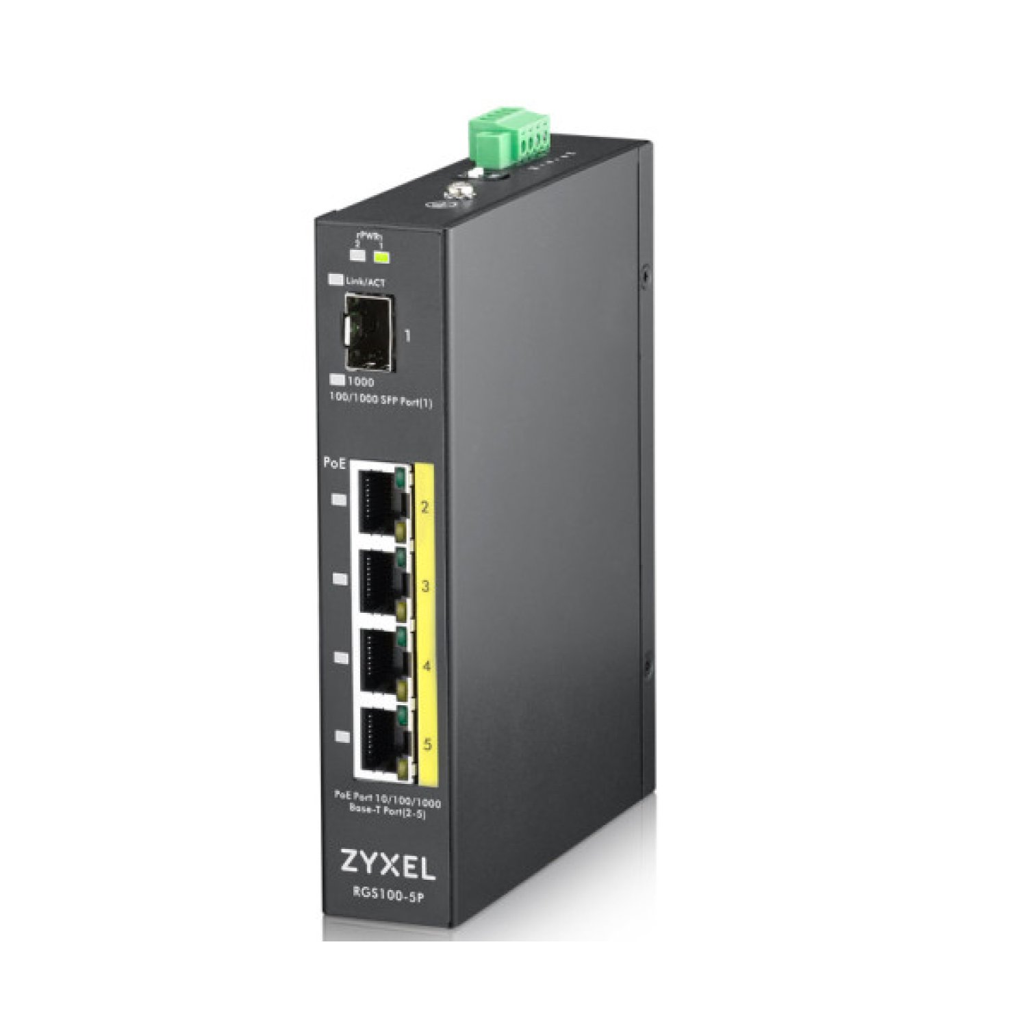 Zyxel RGS100-5P · Switch Gigabit · No administrado · 5 puertos · PoE · Negro