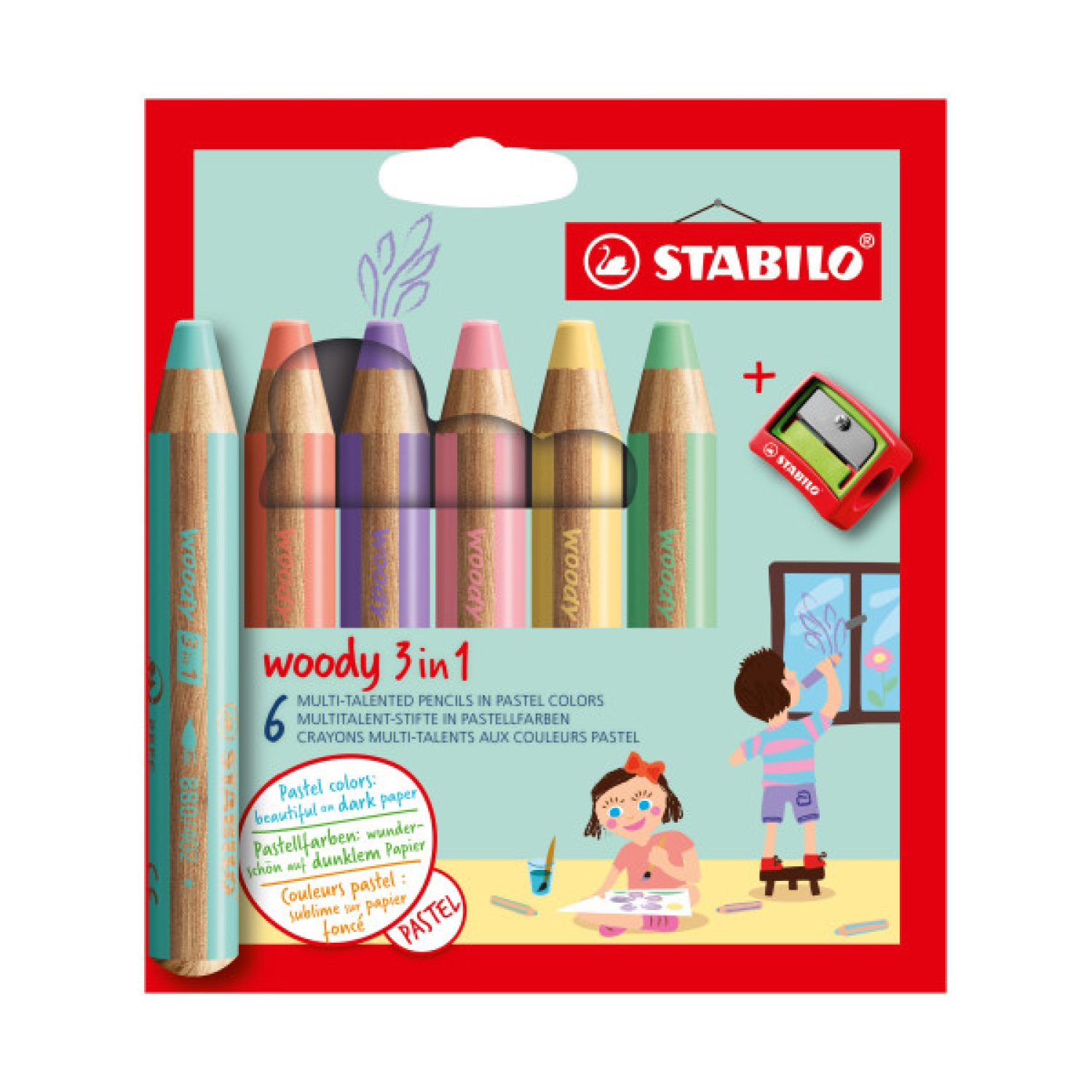 STABILO Woody 3 en 1 · Lápiz Multicolor · 6 Unidades · Colores Surtidos