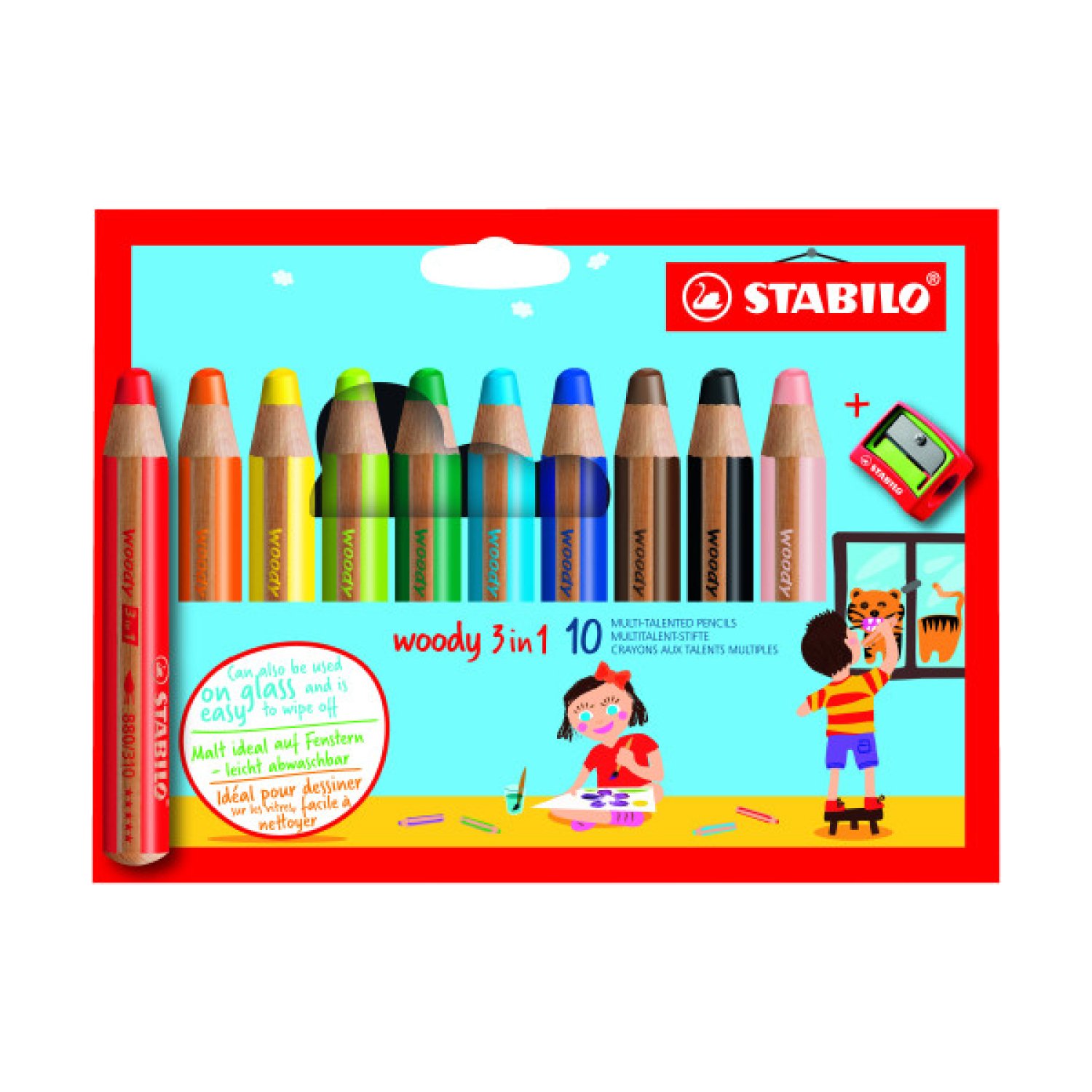 Stabilo Woody 3 en 1 · Estuche 10 Lápices + Sacapuntas · Multicolor